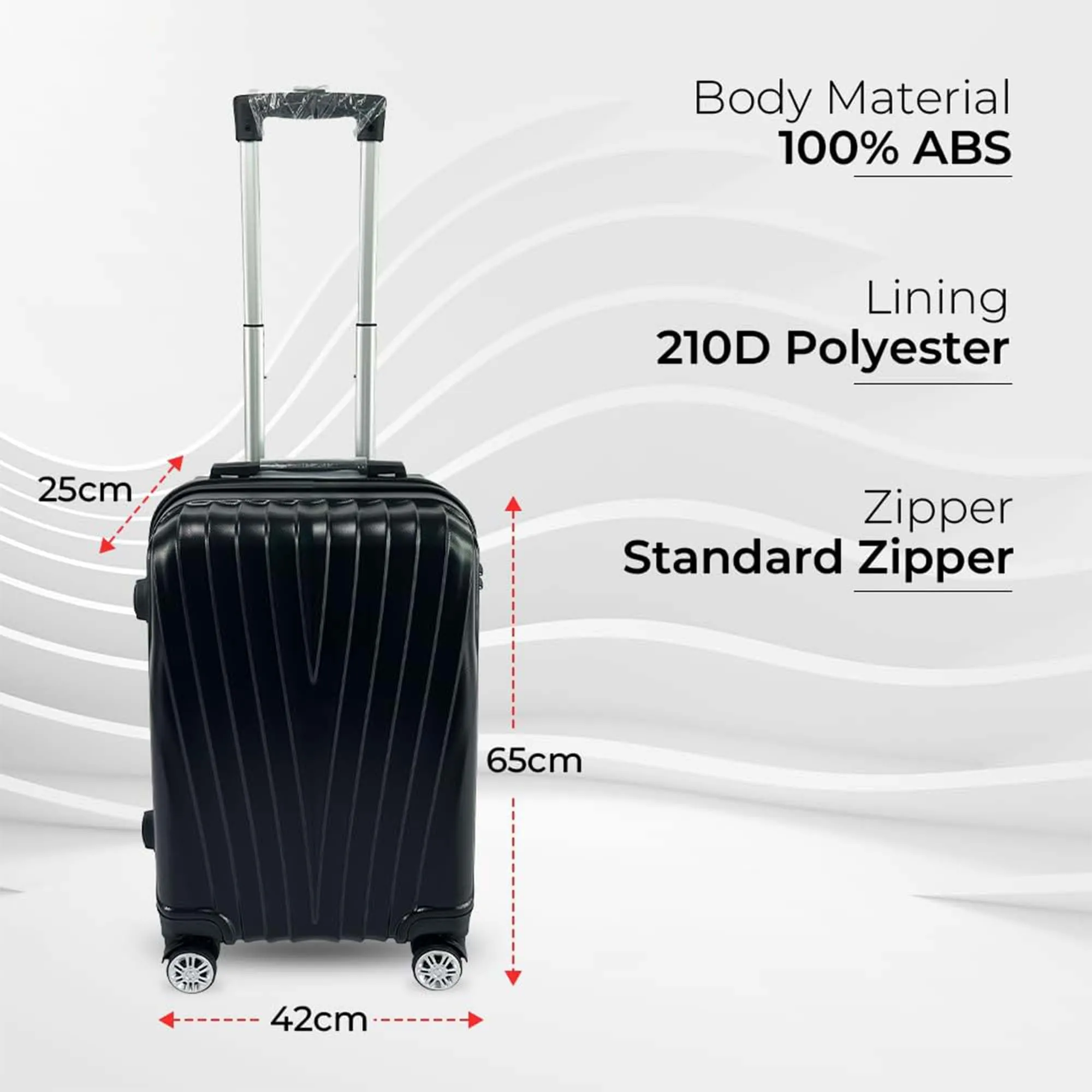 Kuber Industries 24inch Strong & Lightweight Cabin Trolley Bags with 360 Degree Rotating Wheels | Expandable Carry-On Cabin Luggage Suitcase | Bags for Travelling | Black