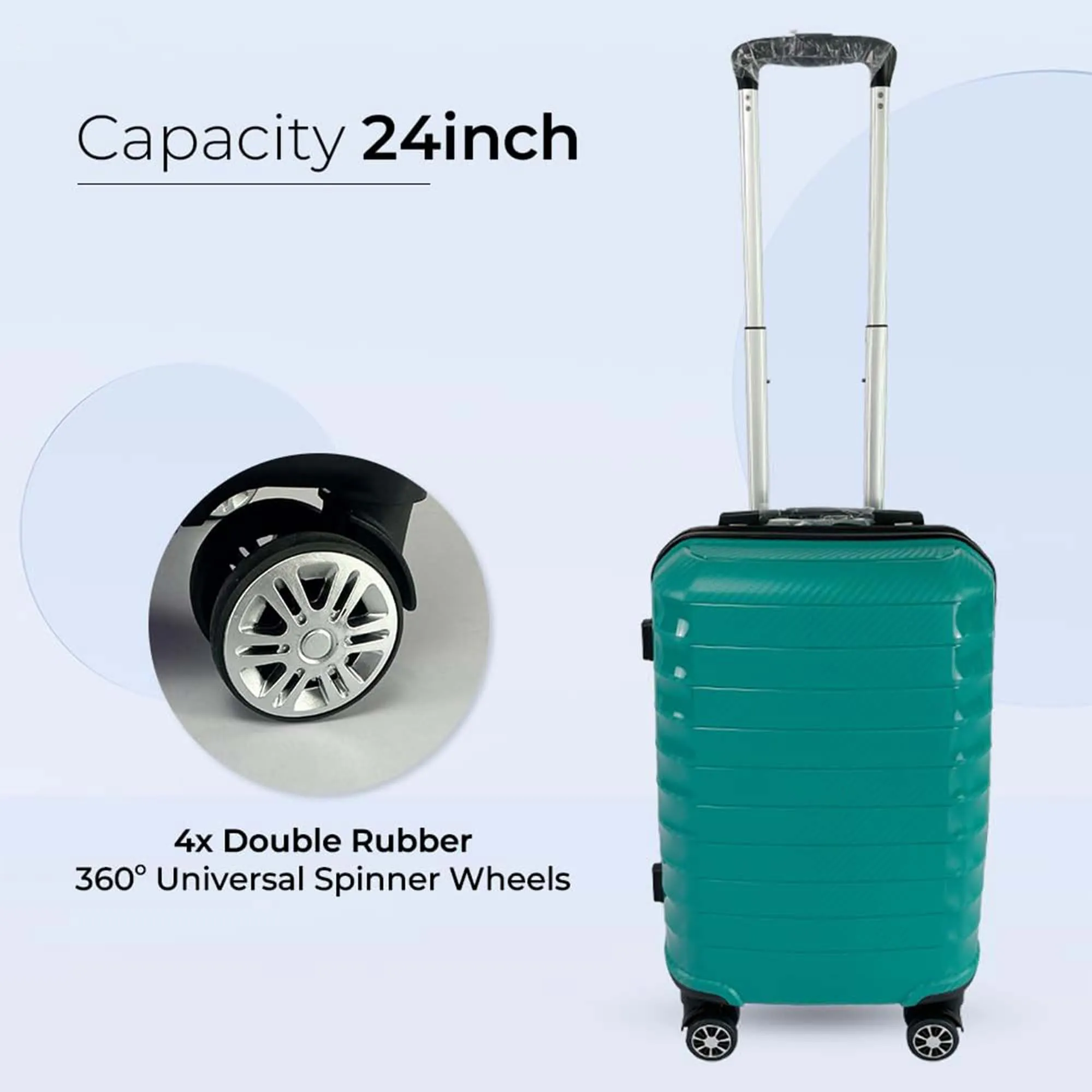 Kuber Industries 24inch Strong & Lightweight Cabin Trolley Bags with 360 Degree Rotating Wheels | Expandable Carry-On Cabin Luggage Suitcase | Bags for Travelling | PP103024OGRN-Sea Green