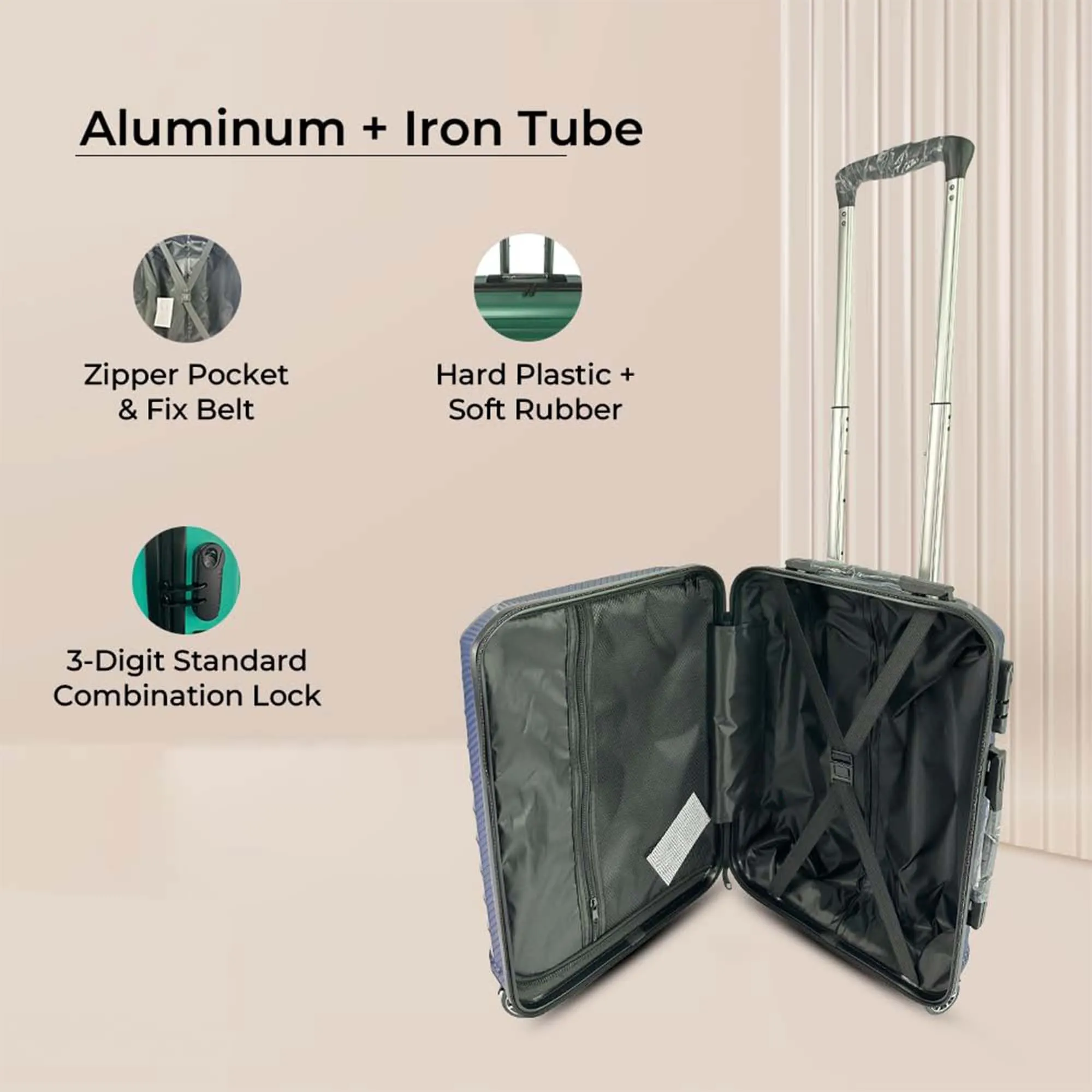 Kuber Industries 24inch Strong & Lightweight Cabin Trolley Bags with 360 Degree Rotating Wheels | Expandable Carry-On Cabin Luggage Suitcase | Bags for Travelling | PP103024OGRN-Sea Green