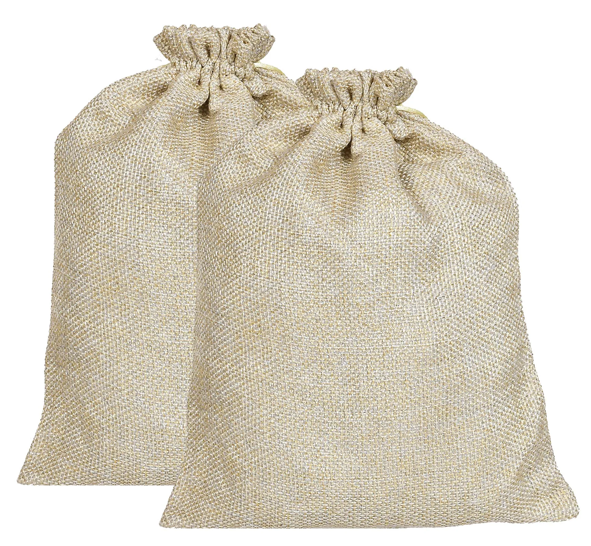 Kuber Industries Jute Medium Size Potli Gift Bags Wedding Hessian Jute Medium Size Bags Linen Jewelry Pouches with Drawstring-Pack of 2 (Gold) (Model: HS_36_KUBMART019520)