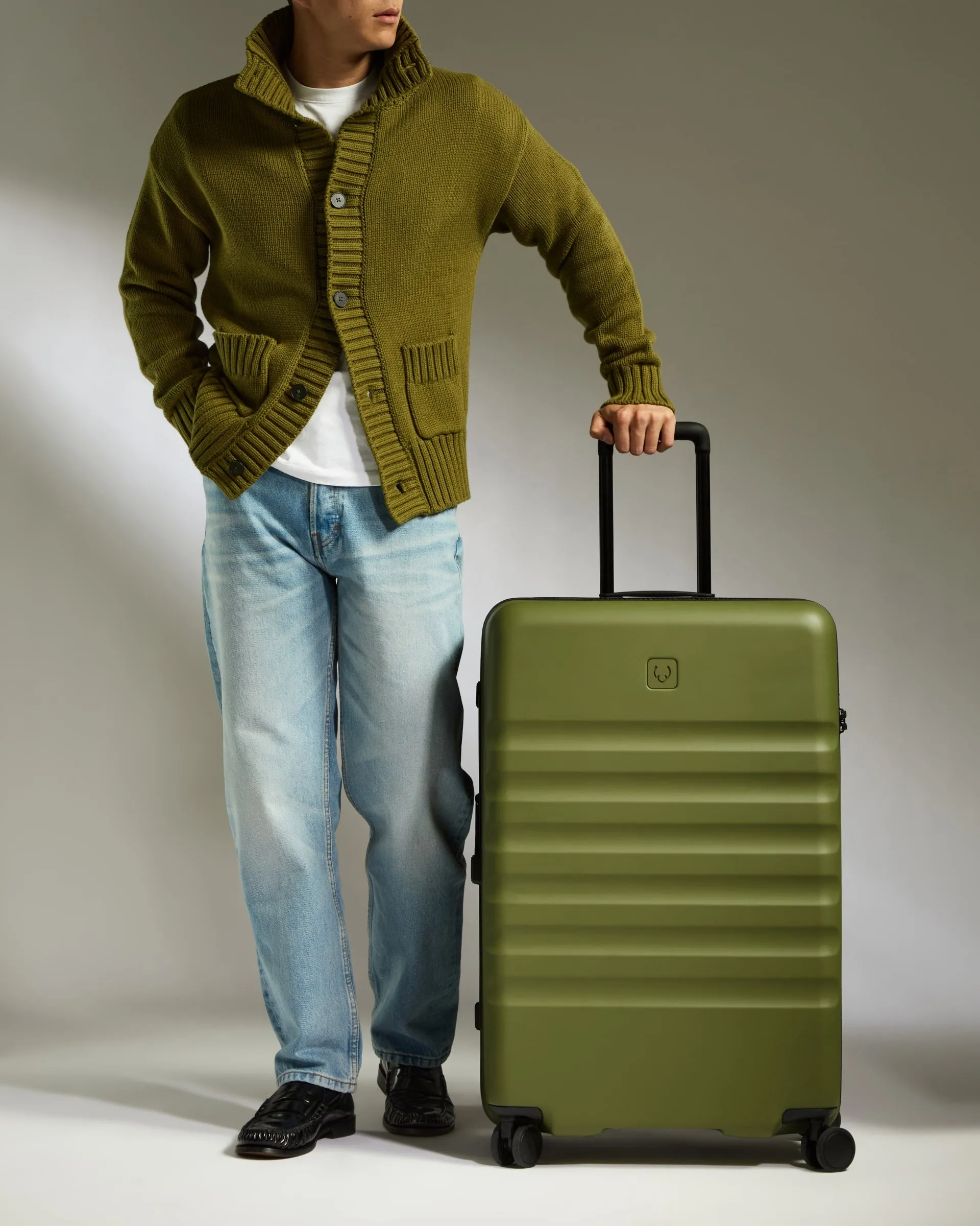 Large Suitcase in Fern Green - Icon Stripe