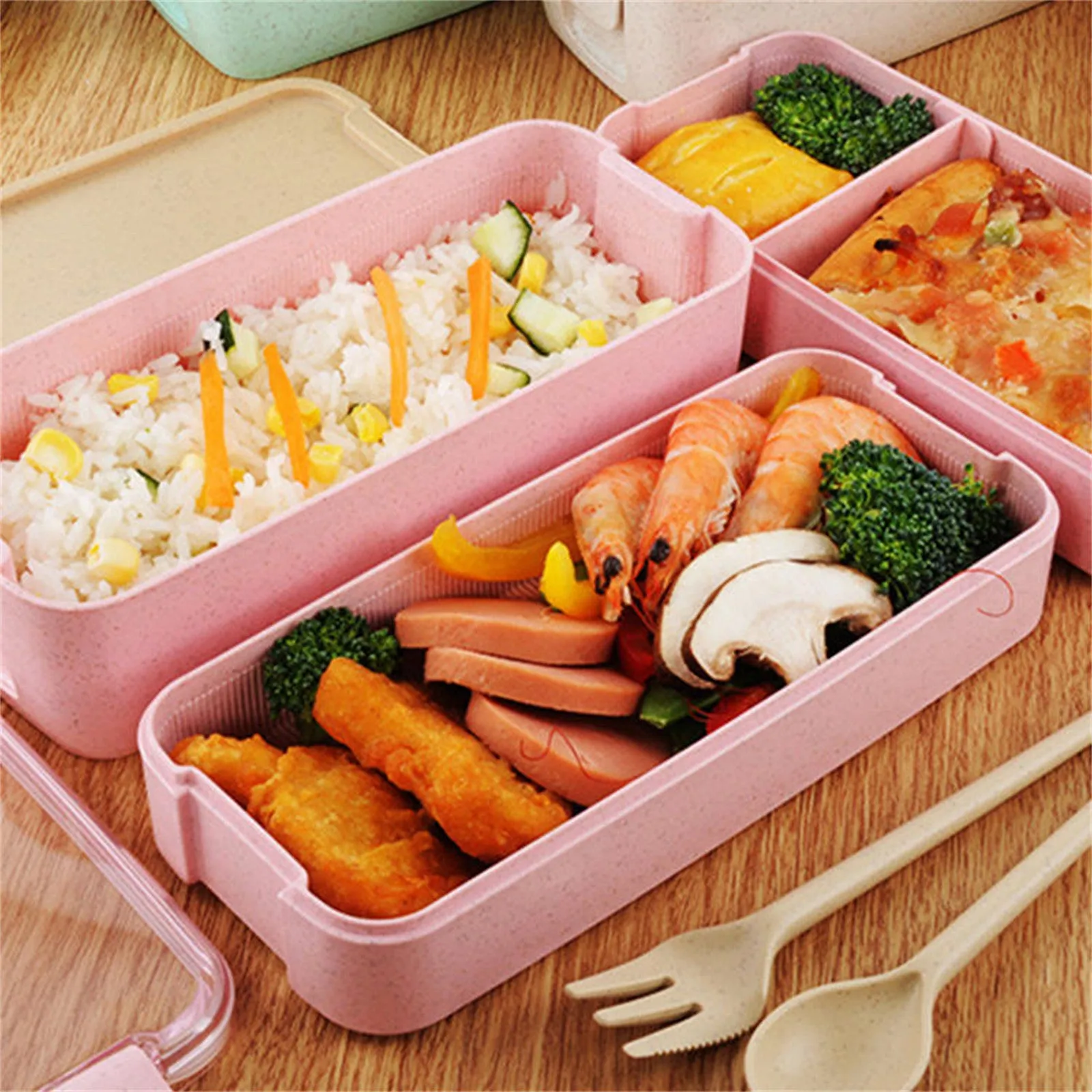 Leakproof 3 Layer Bento Box with Utensils, Eco-Friendly