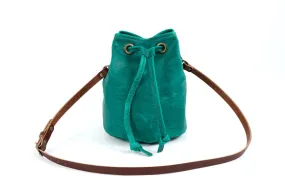 LEATHER BUCKET BAG - LARGE - PINE GREEN BISON