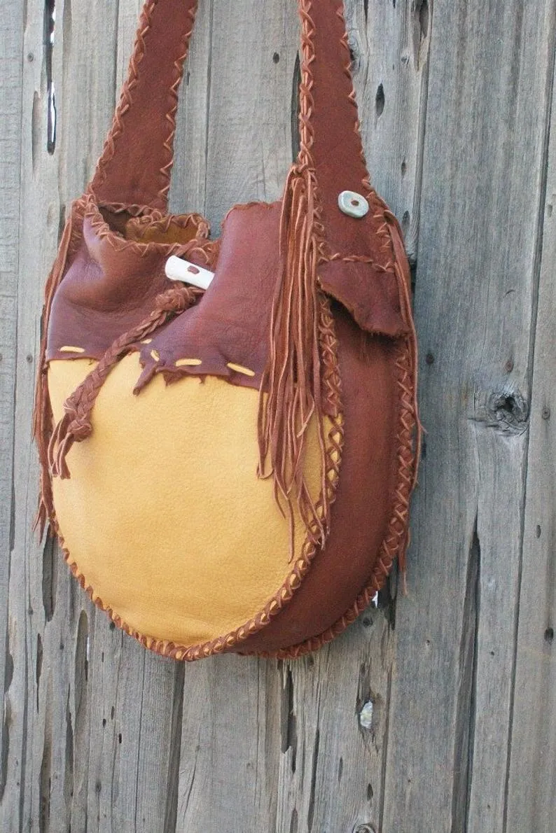 Leather drum bag, shamans drum bag, large tote