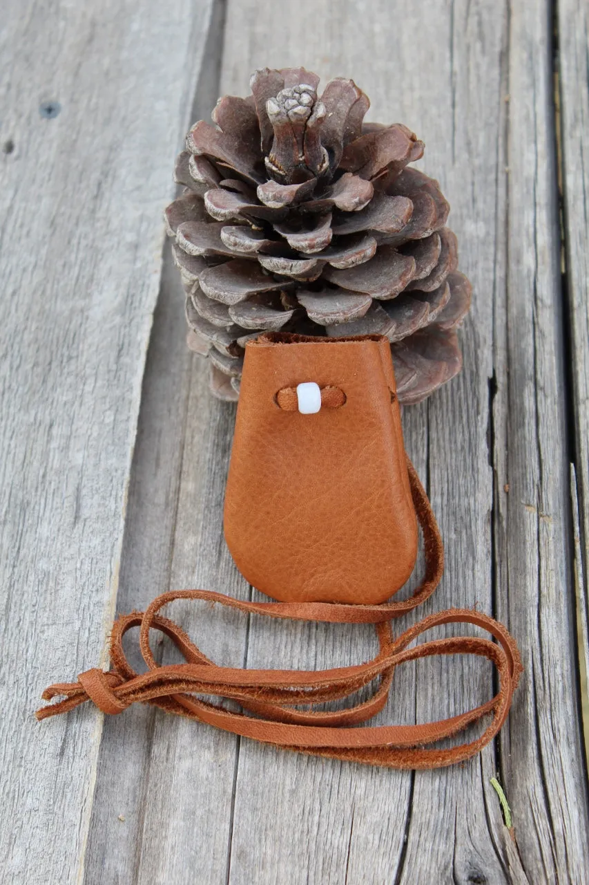 leather medicine pouch, necklace bag