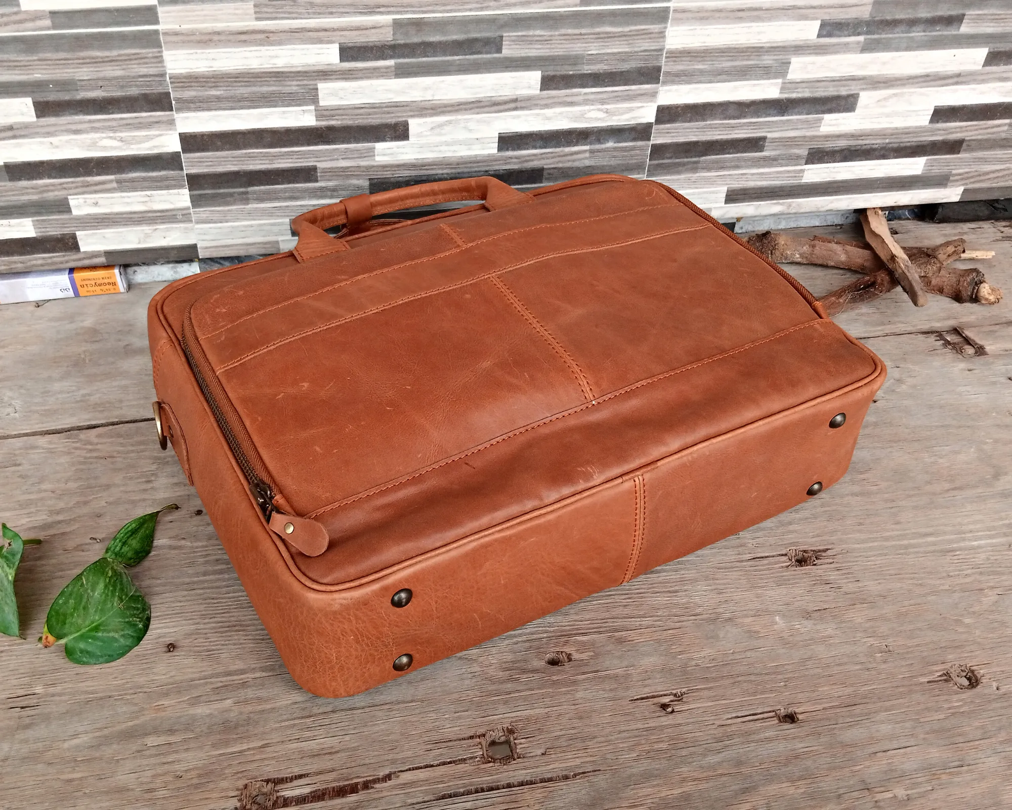 Light Brown Leather Briefcase, Laptop Bag 14,15,16 inch