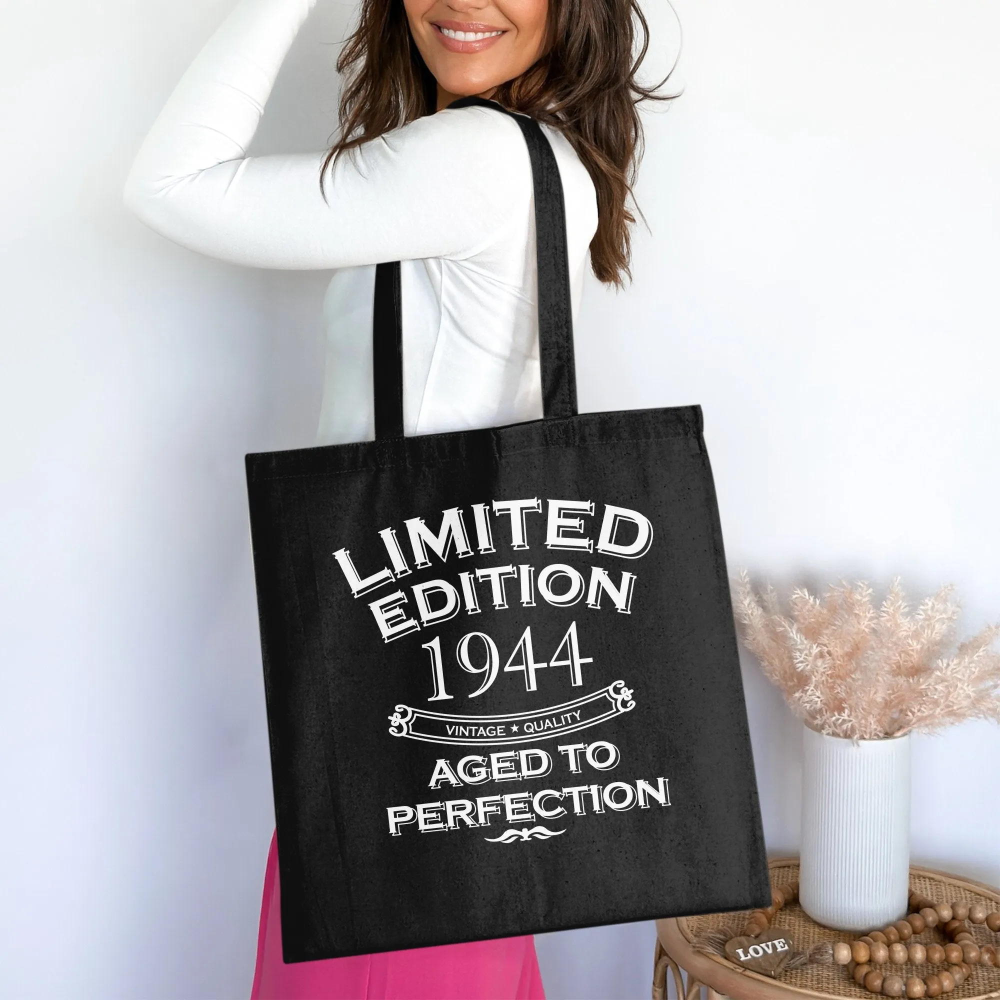 Limited Edition 1944 Aged to Perfection Tote Bag, Birthday Gift, Cotton Bag for Life, Vintage Quality Tote Bag