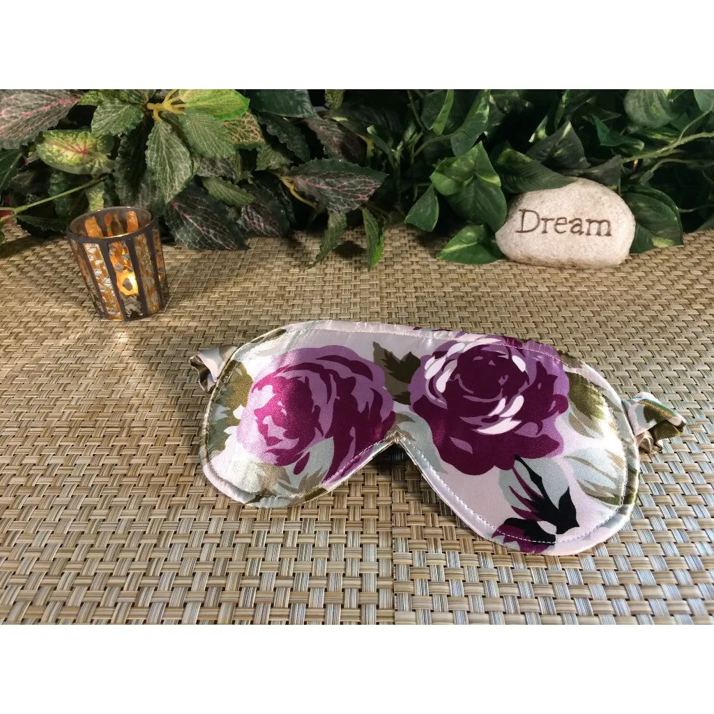 Luxury Sleep Masks. Plum Roses Satin Cover. Self-Care Gift for Women.