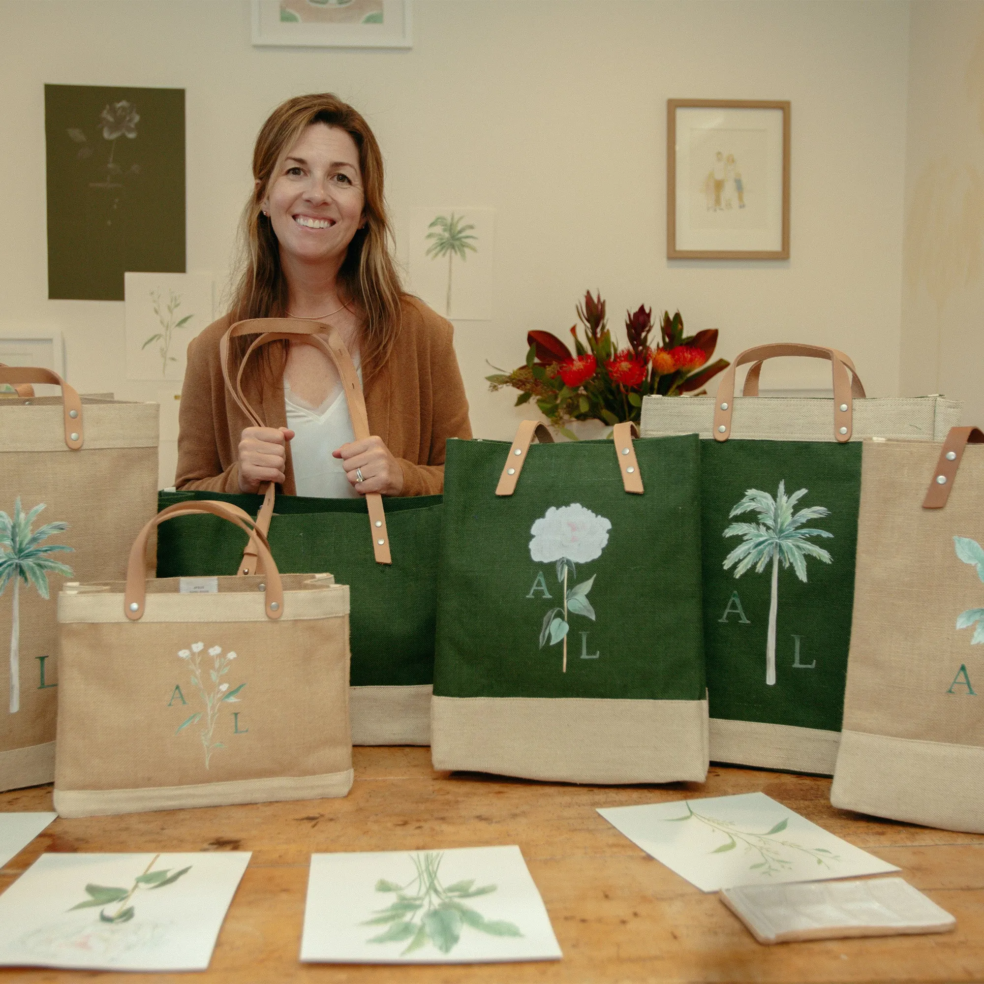 Market Tote in Black Palm Tree by Amy Logsdon