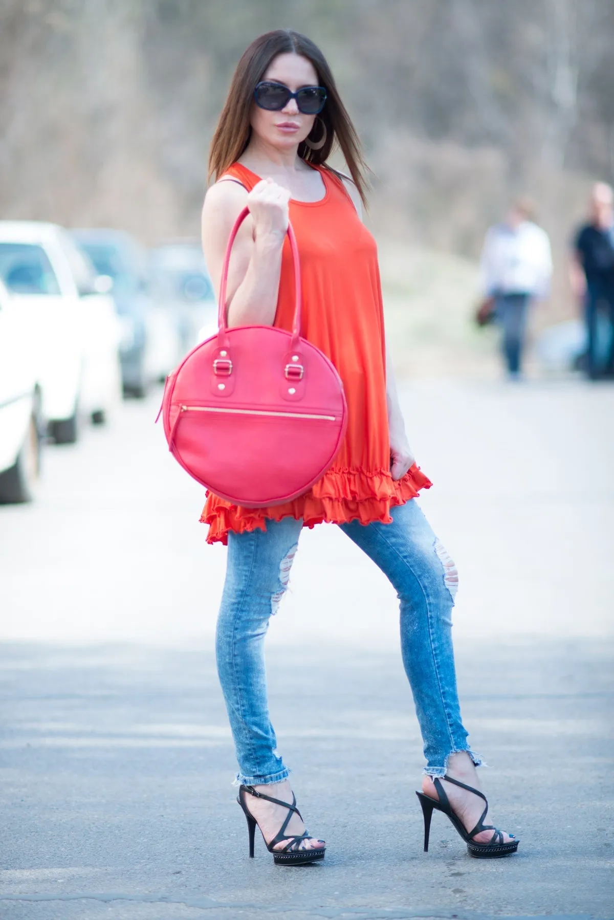 MARKIZA Red Leather Circle Bag