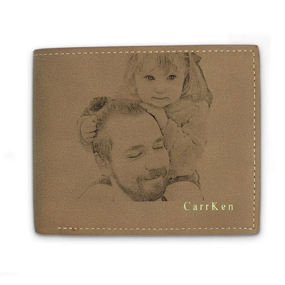 Memorable Gift Men's Custom Photo Wallet - Brown Leather