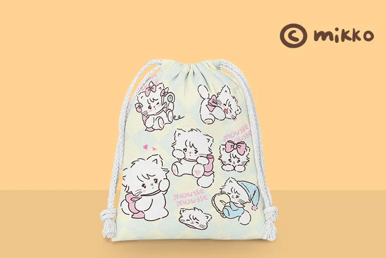 Mikko illustration Drawstring Pockets | Kawaii Bear Latte Dog Souffie Kitten Mousse Rabbit Cammy - 3 Size Tidy up Bag Kawaii Style