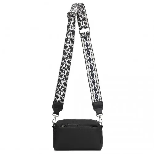 Miss Lulu Black Water-Resistant Crossbody Bag with Ethnic Jacquard Strap – Stylish & Functional