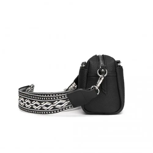 Miss Lulu Black Water-Resistant Crossbody Bag with Ethnic Jacquard Strap – Stylish & Functional