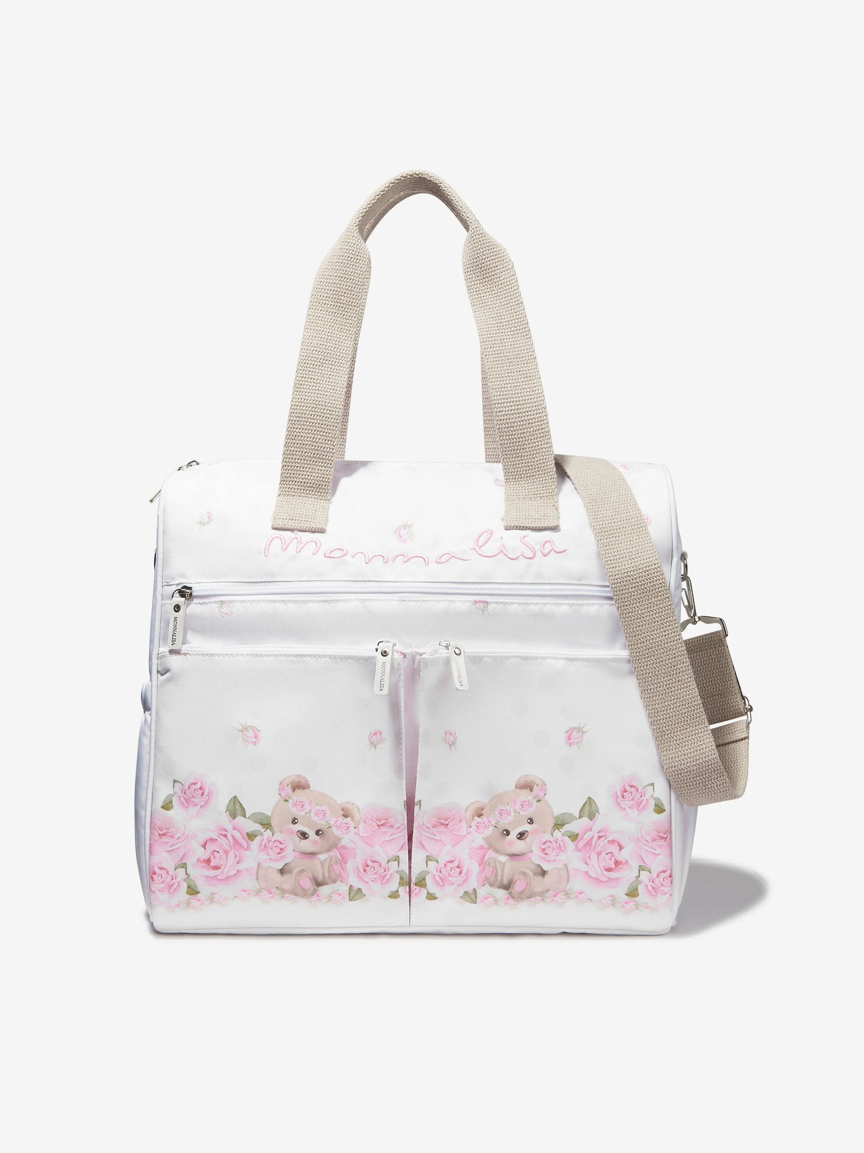 Monnalisa Baby Girls Rose Bear Changing Bag in White