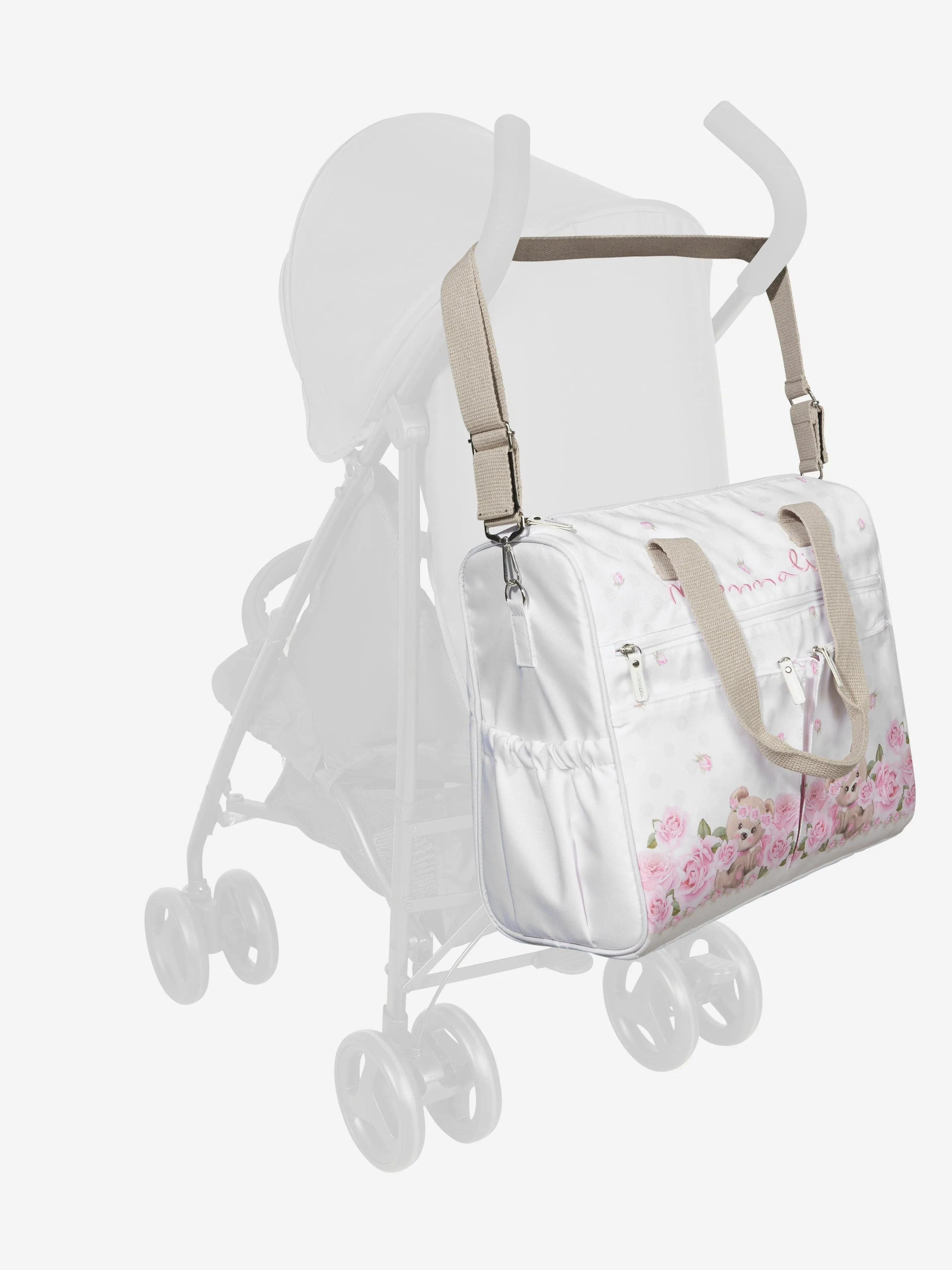 Monnalisa Baby Girls Rose Bear Changing Bag in White