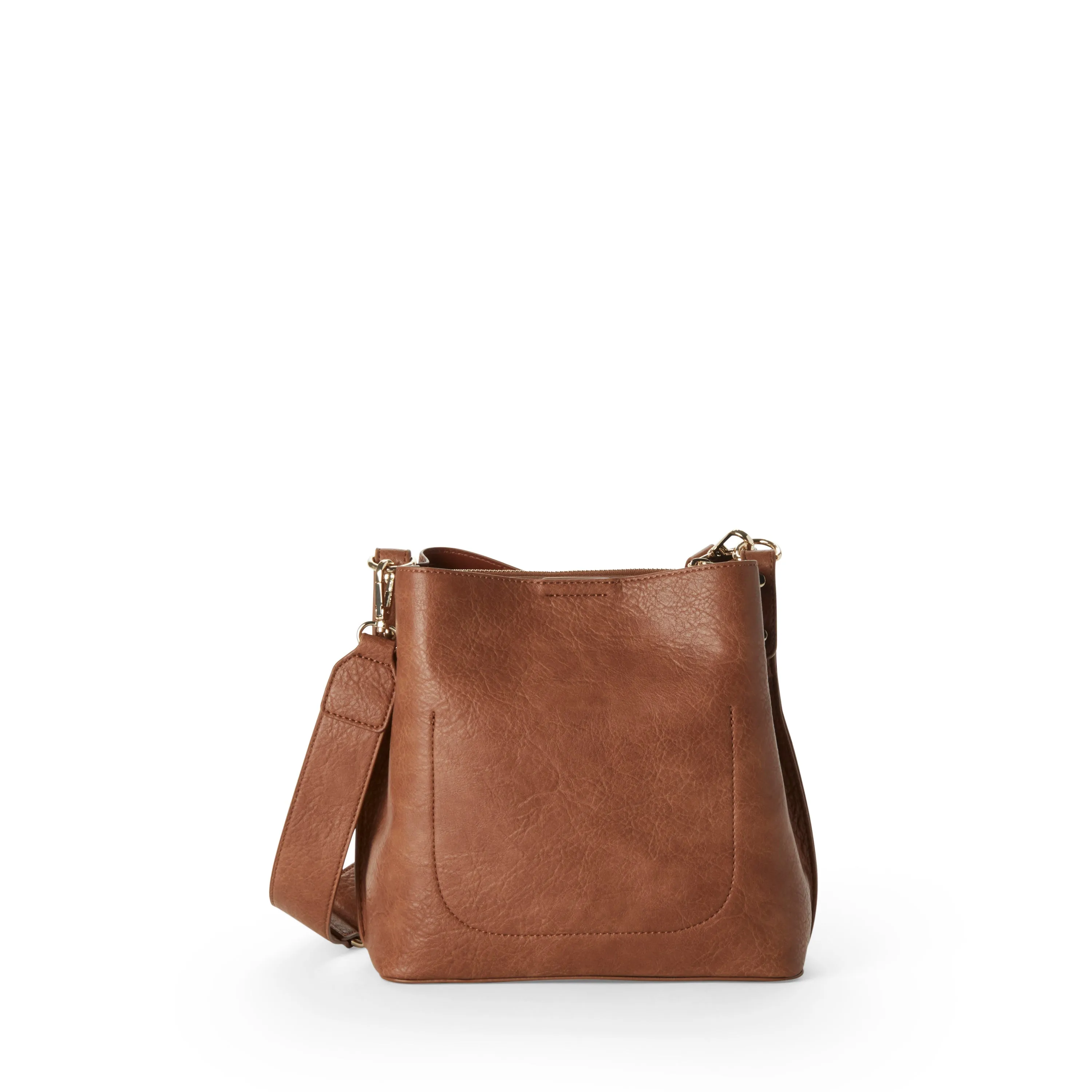 NAOMI Vegan Crossbody Bucket Bag in Camel