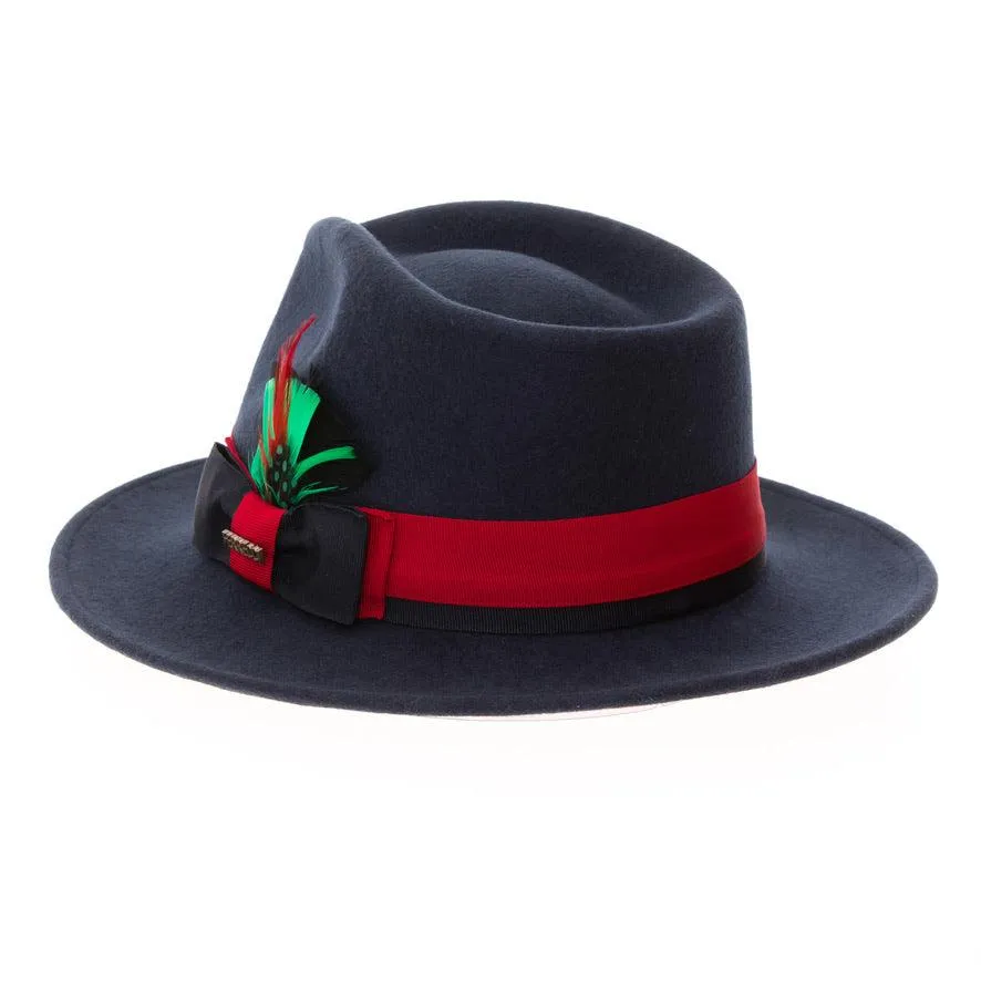 Navy & Red Grayson Fedora 100% Australian Wool Crushable Hat