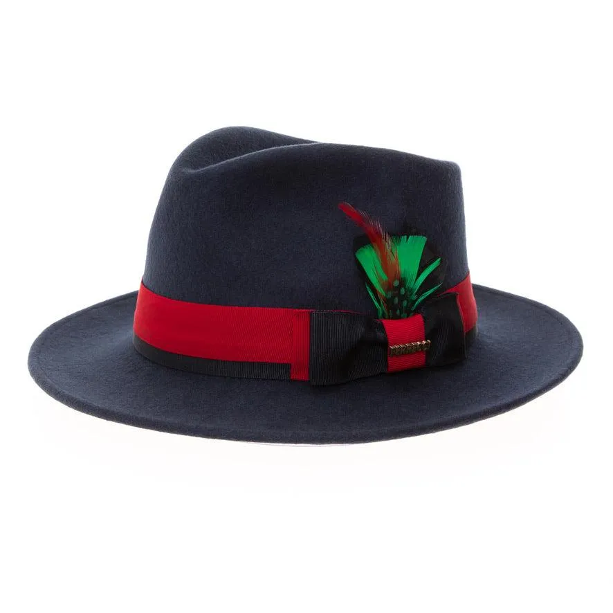 Navy & Red Grayson Fedora 100% Australian Wool Crushable Hat