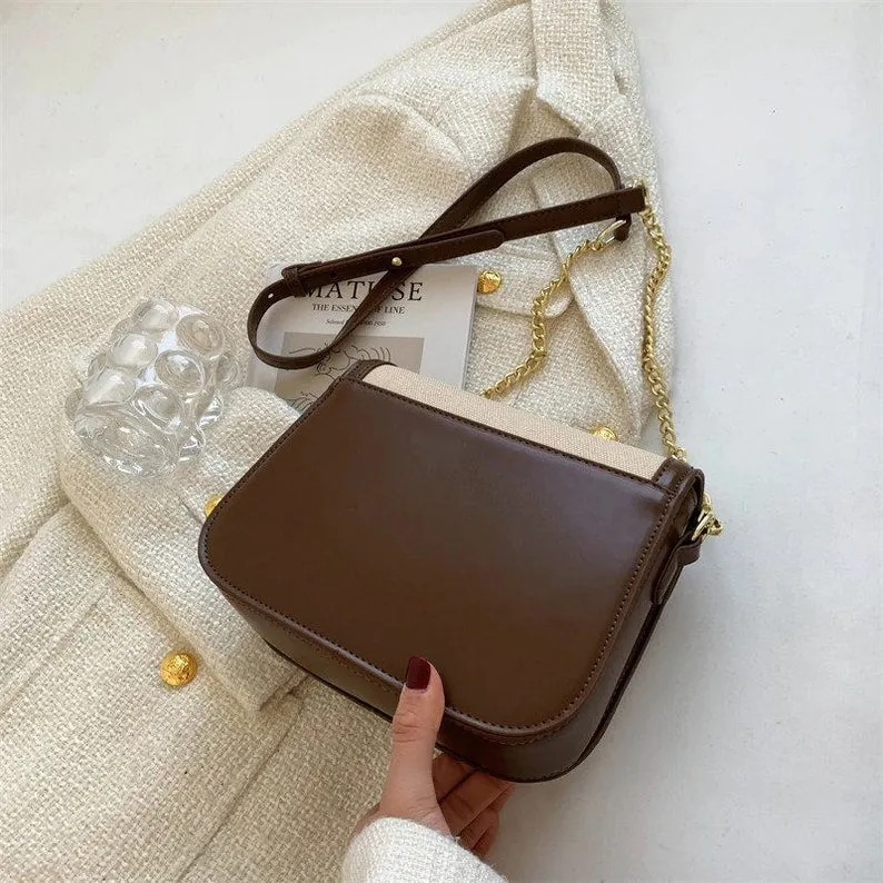 Niche One-shoulder Diagonal Bag Retro Contrast Color Small Square Bag