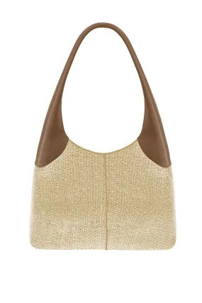 Ninfa Eco-Fabric Straw Bag in Shell and Caramel