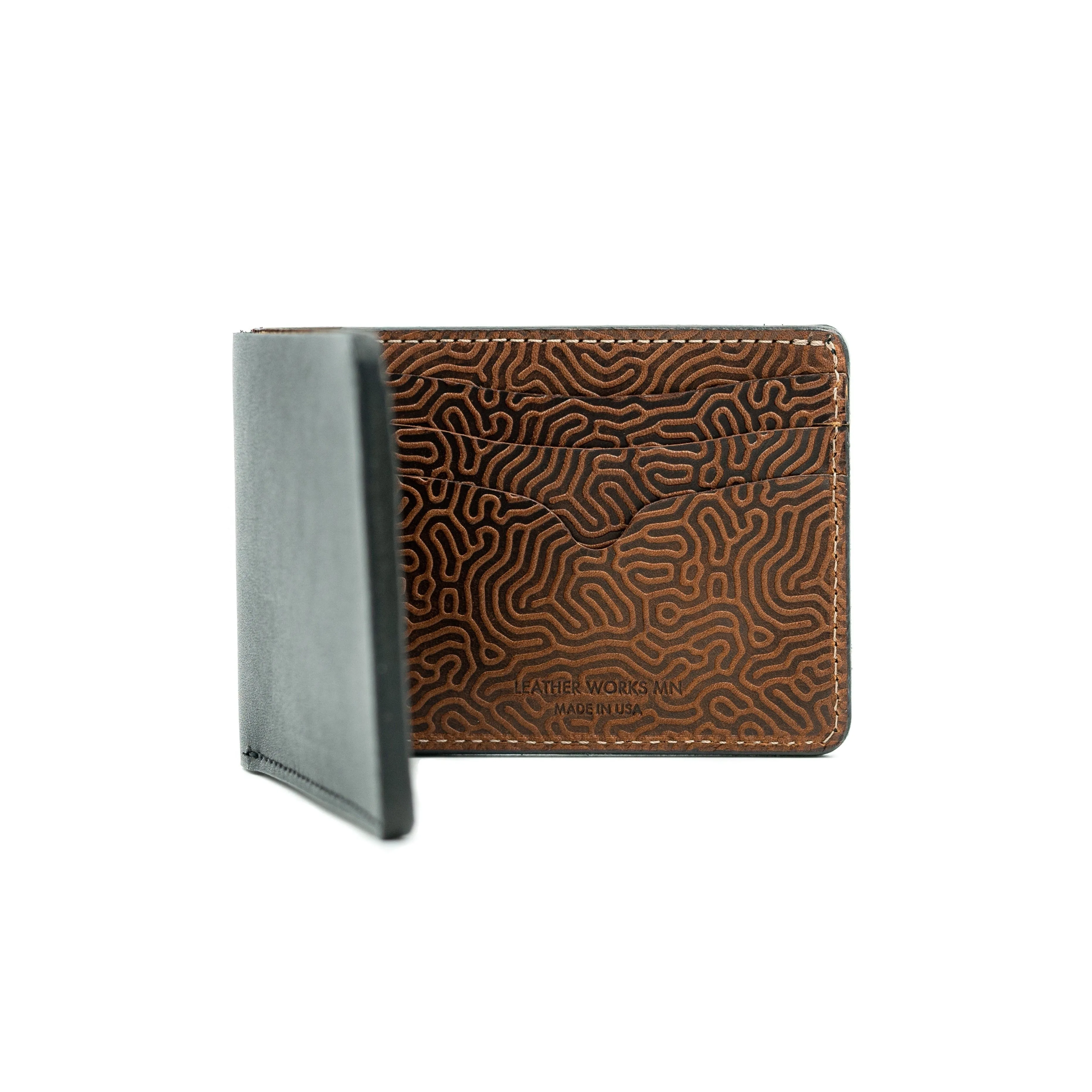 No. 9 Wallet - Black & Saddle Tan - Coral Pattern