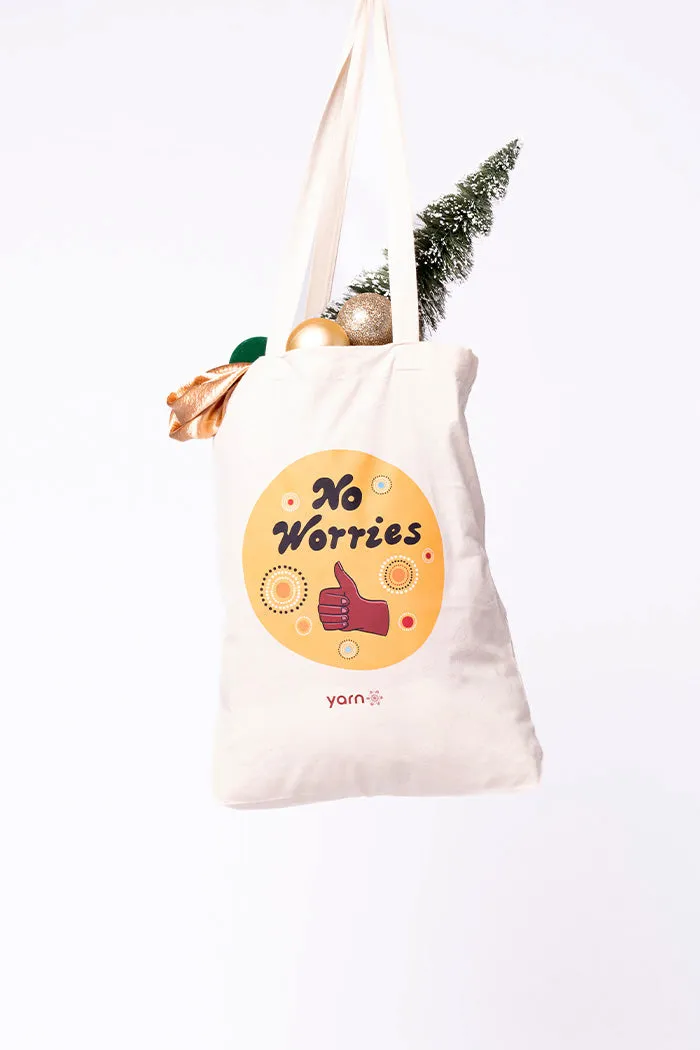 No Worries Long Handle Natural Cotton Tote Bag