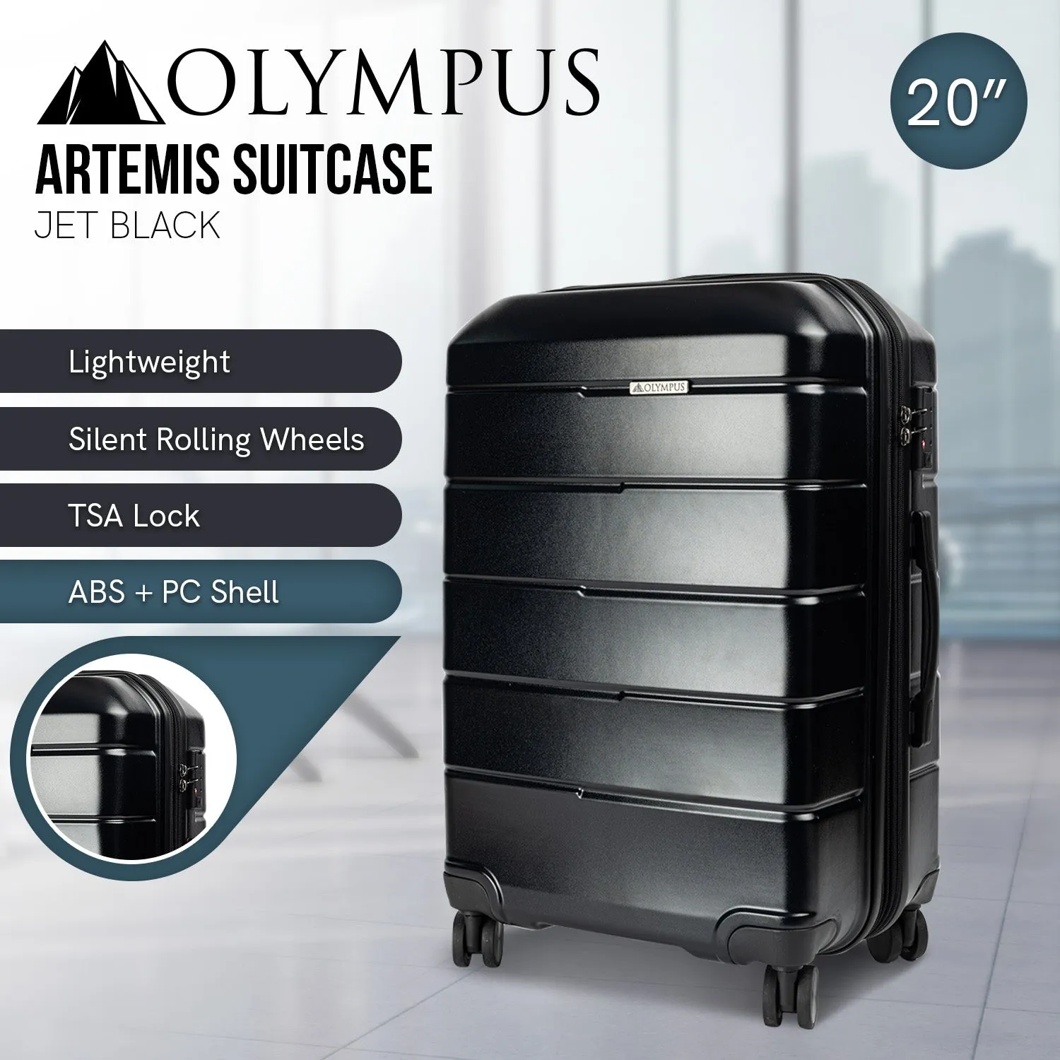 Olympus Artemis 20in Hard Shell Suitcase ABS PC  Jet Black