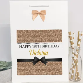 Personalised Birthday Gift Bag Printed Glitter Effect Gold