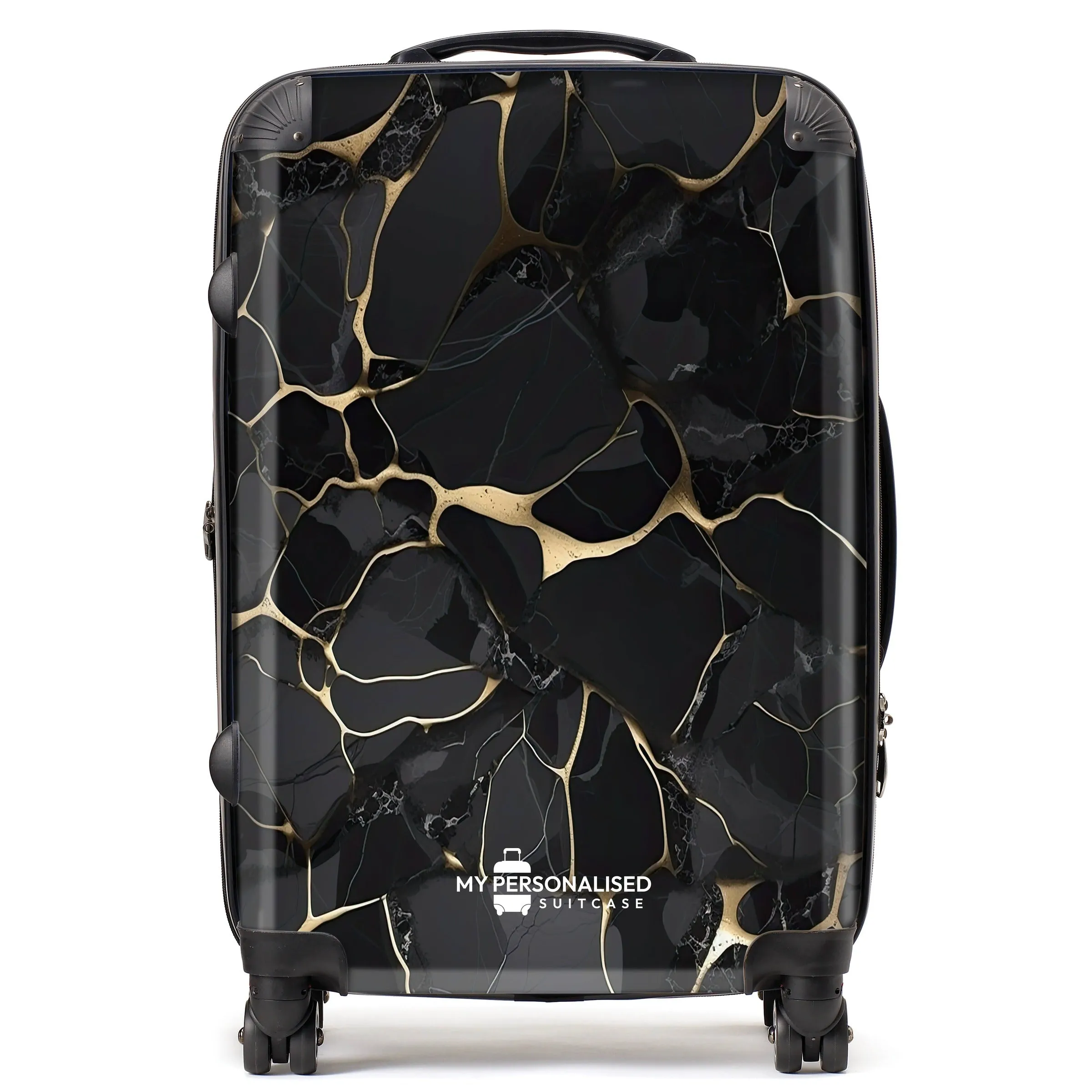 Personalised Black and Gold Marble Suitcase