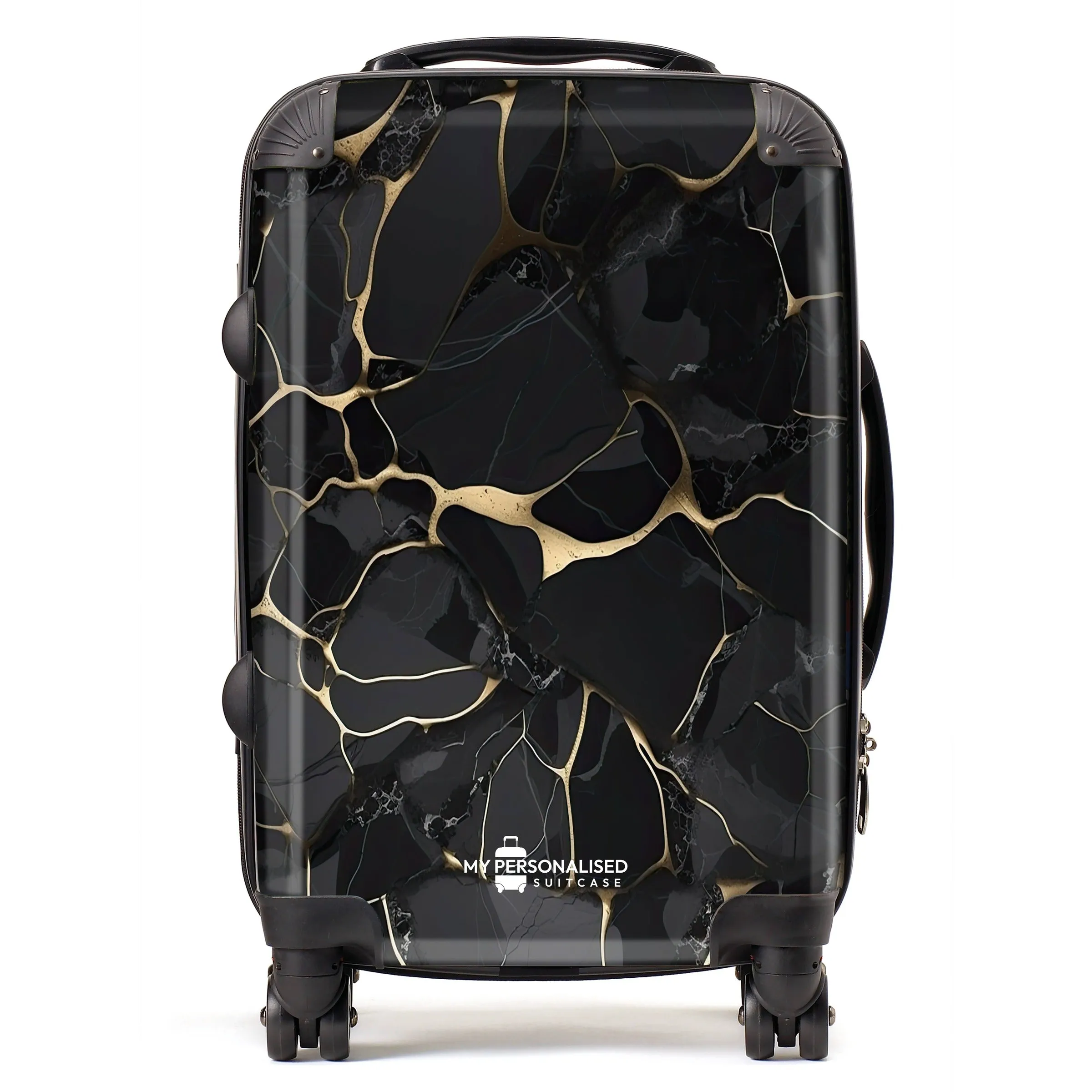 Personalised Black and Gold Marble Suitcase