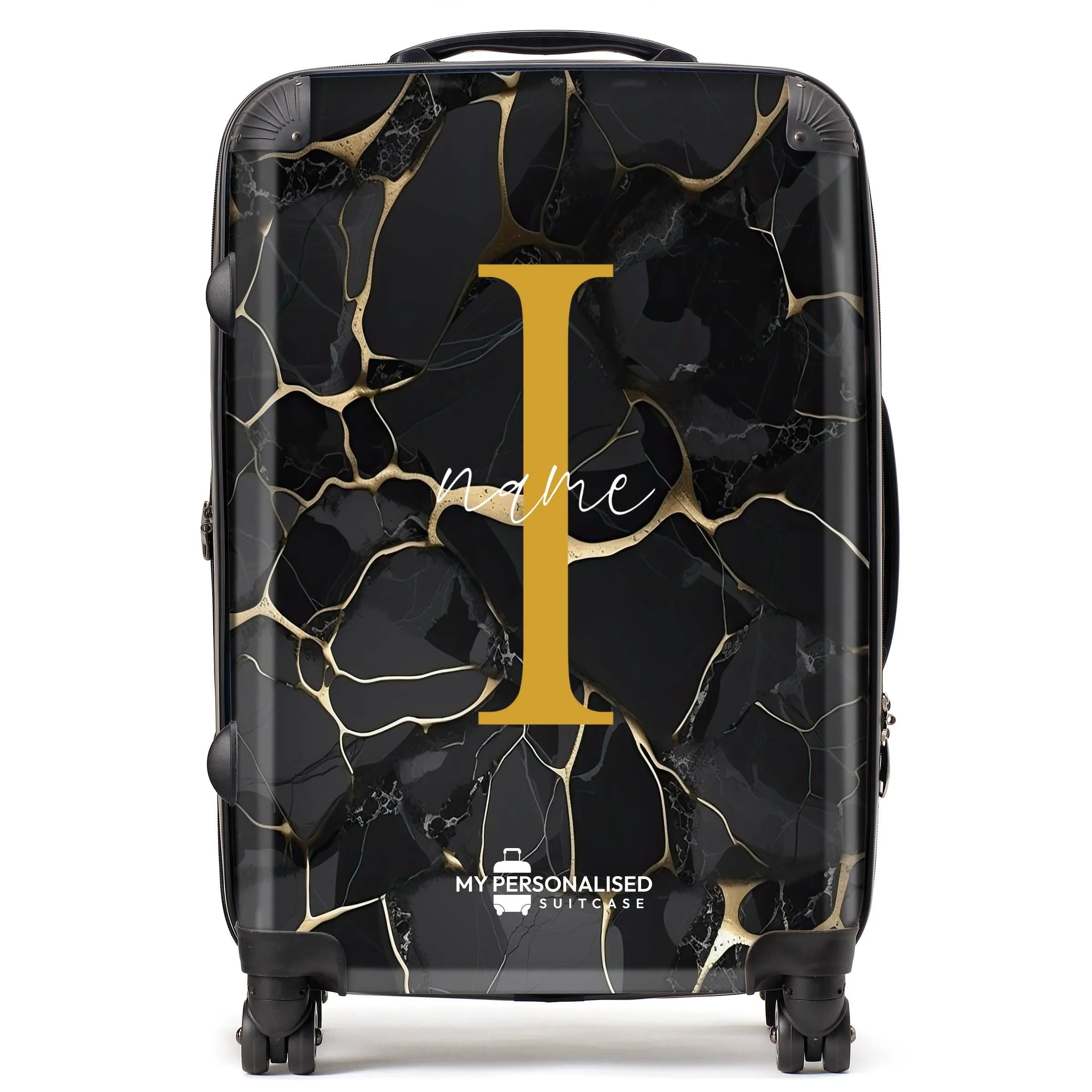 Personalised Black and Gold Marble Suitcase