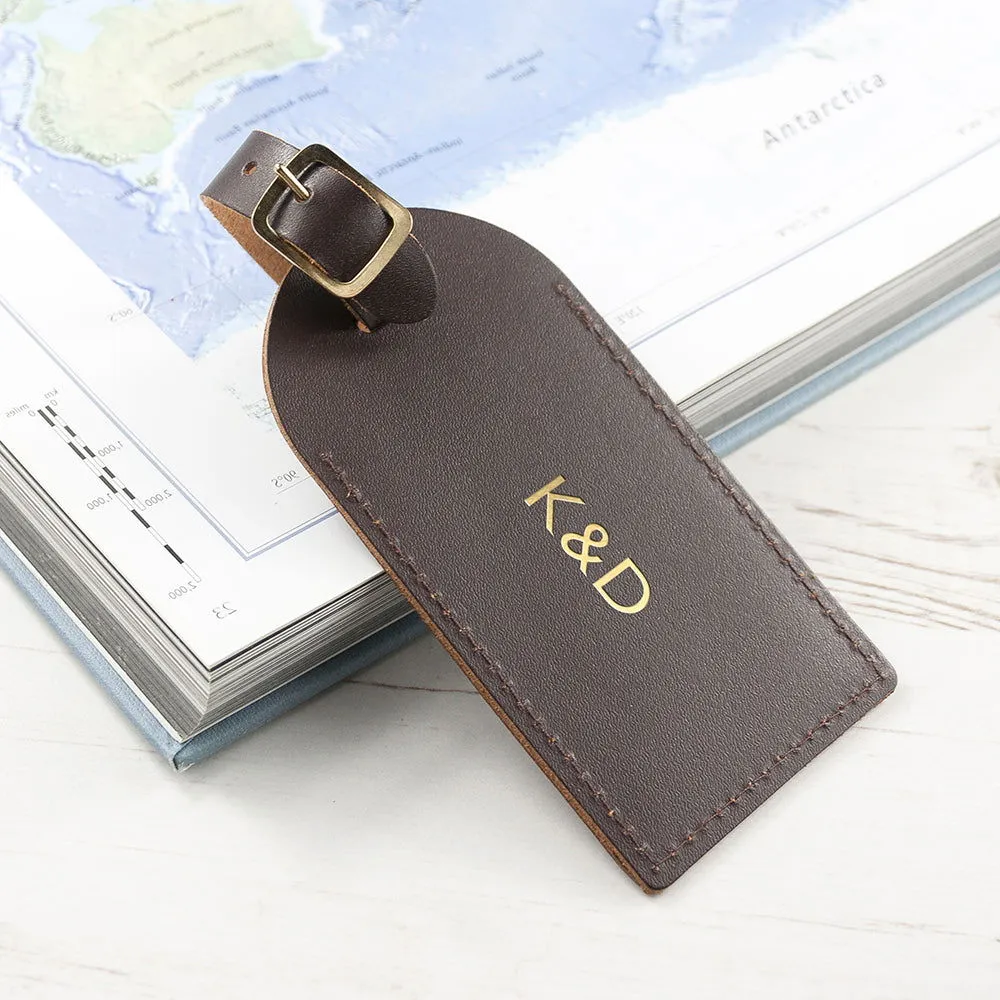 Personalised Brown FoiLED Leather Luggage Tag