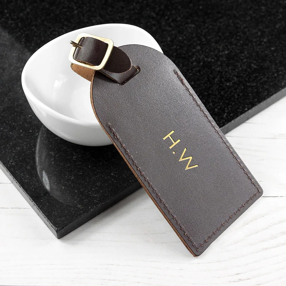 Personalised Brown FoiLED Leather Luggage Tag