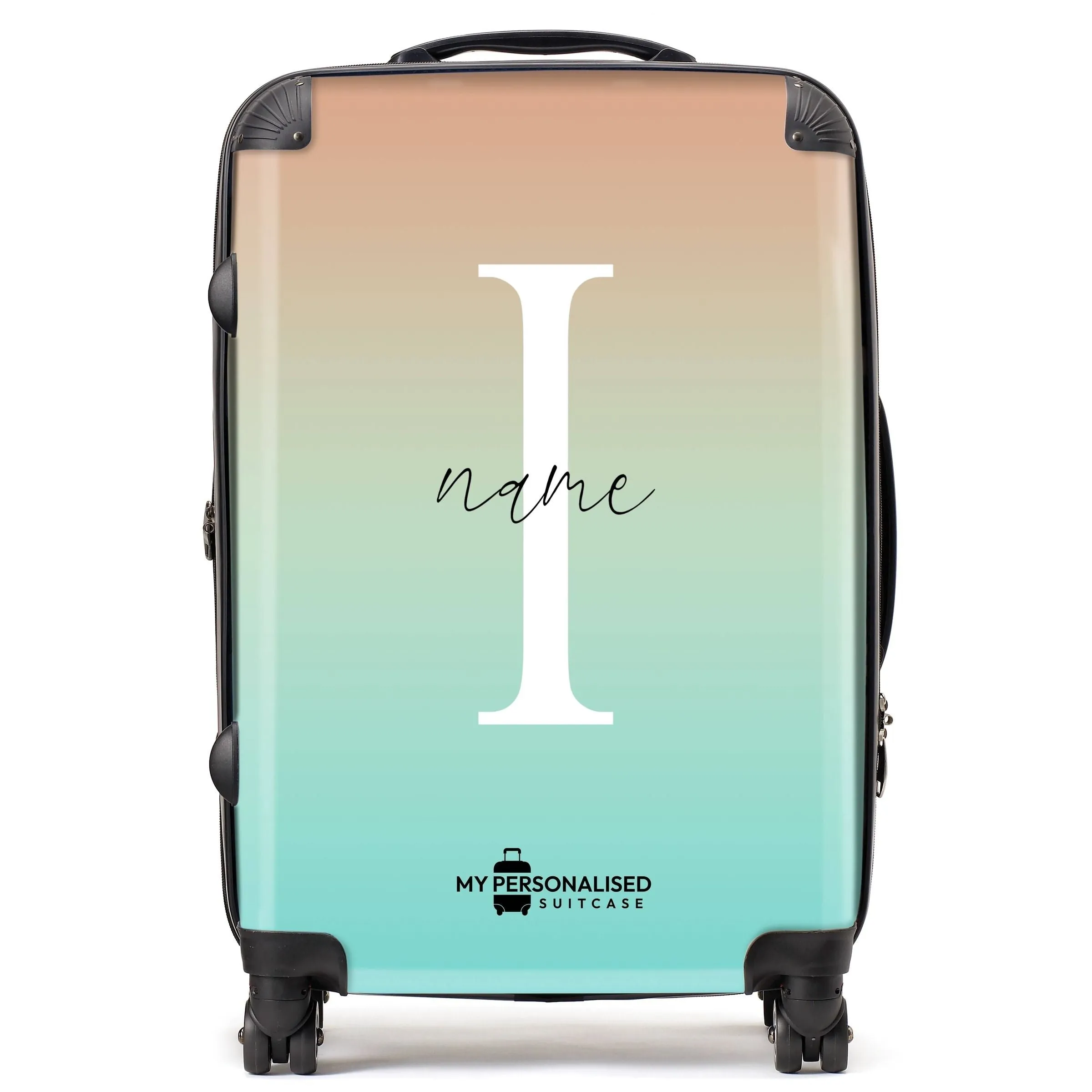 Personalised Green and Peach Ombre Gradient Suitcase