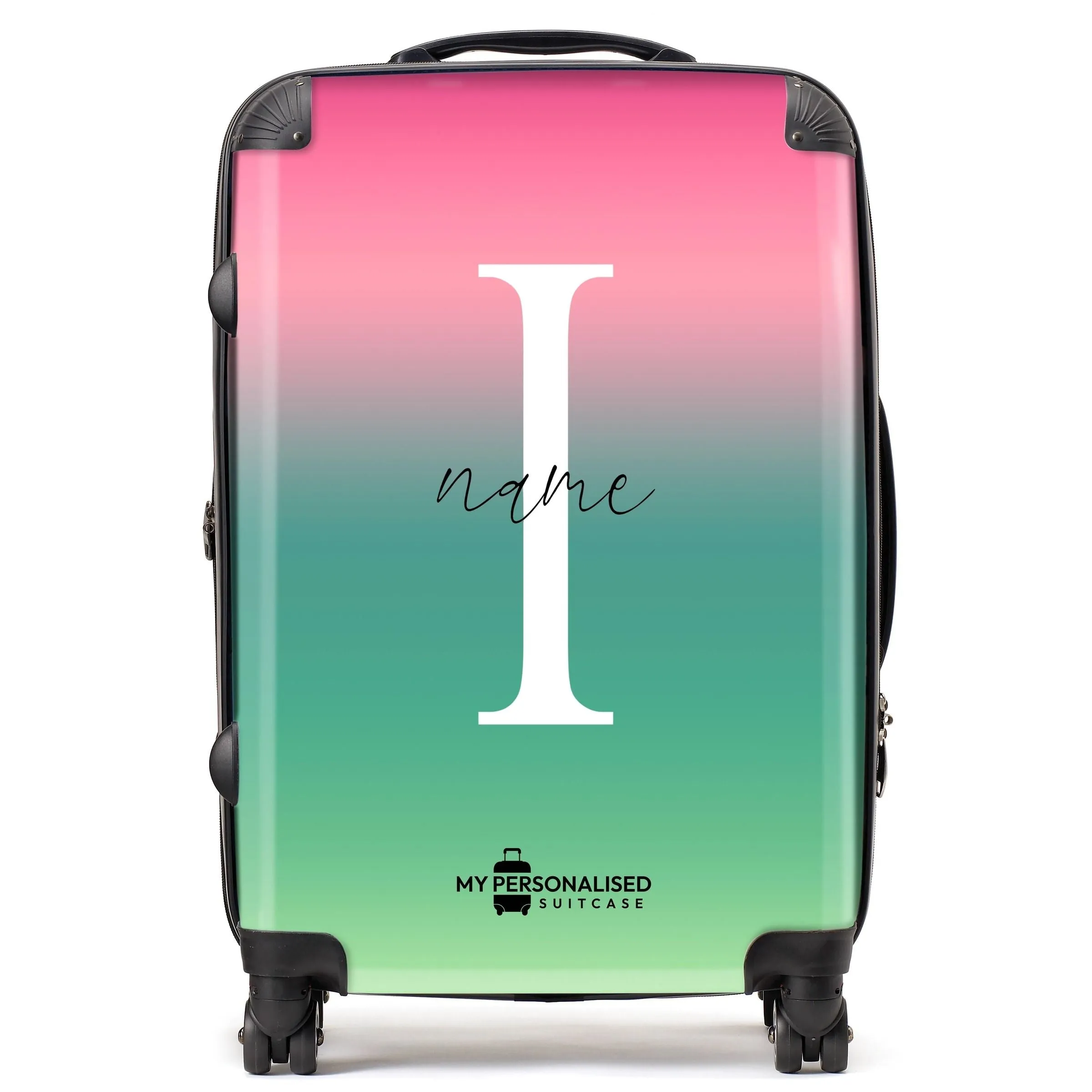 Personalised Green and Pink Ombre Gradient Suitcase