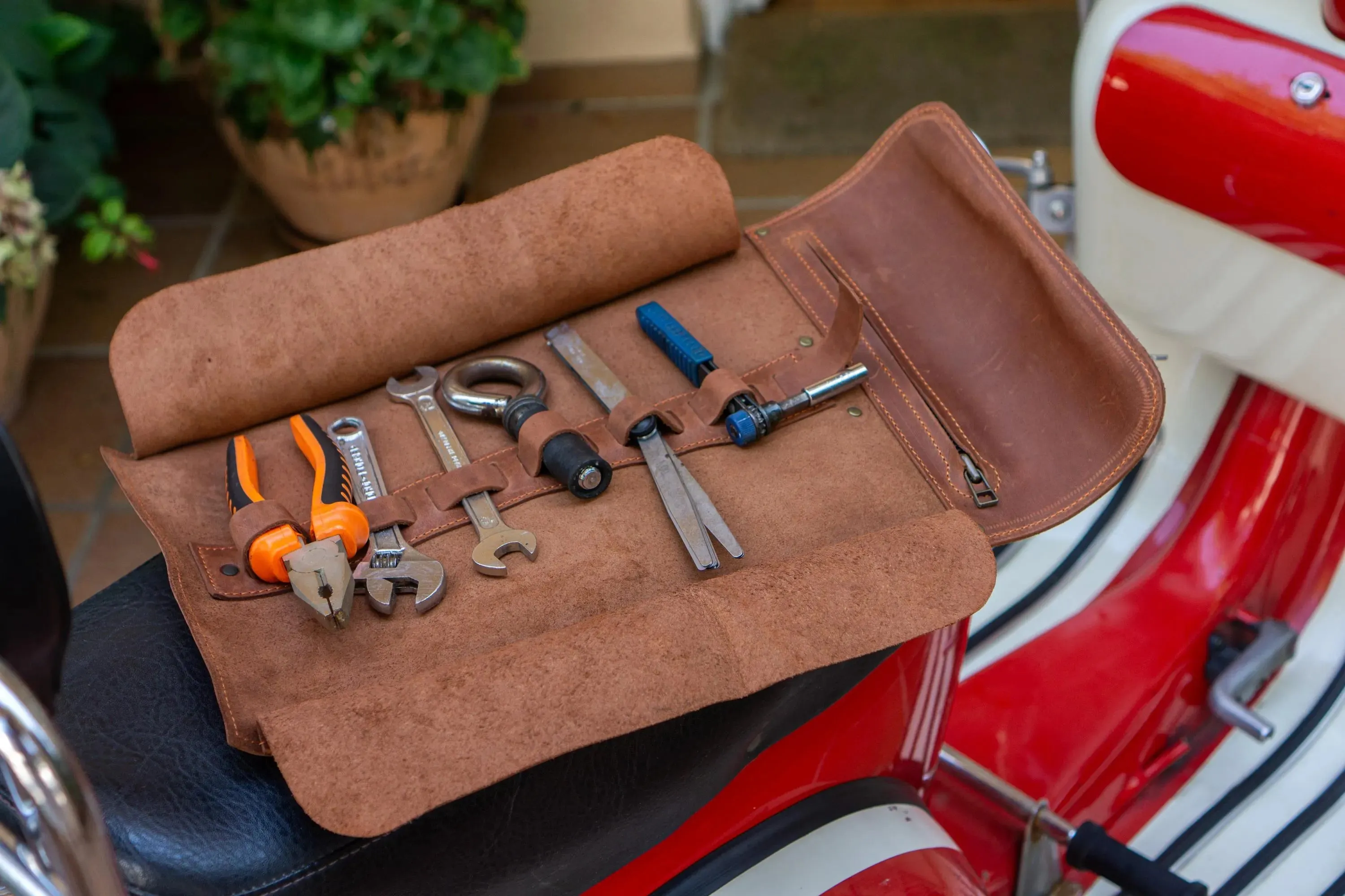 Personalised Leather Motorcycle Tool Roll Bag, Saddlebag, Bike bag- Gift for Men