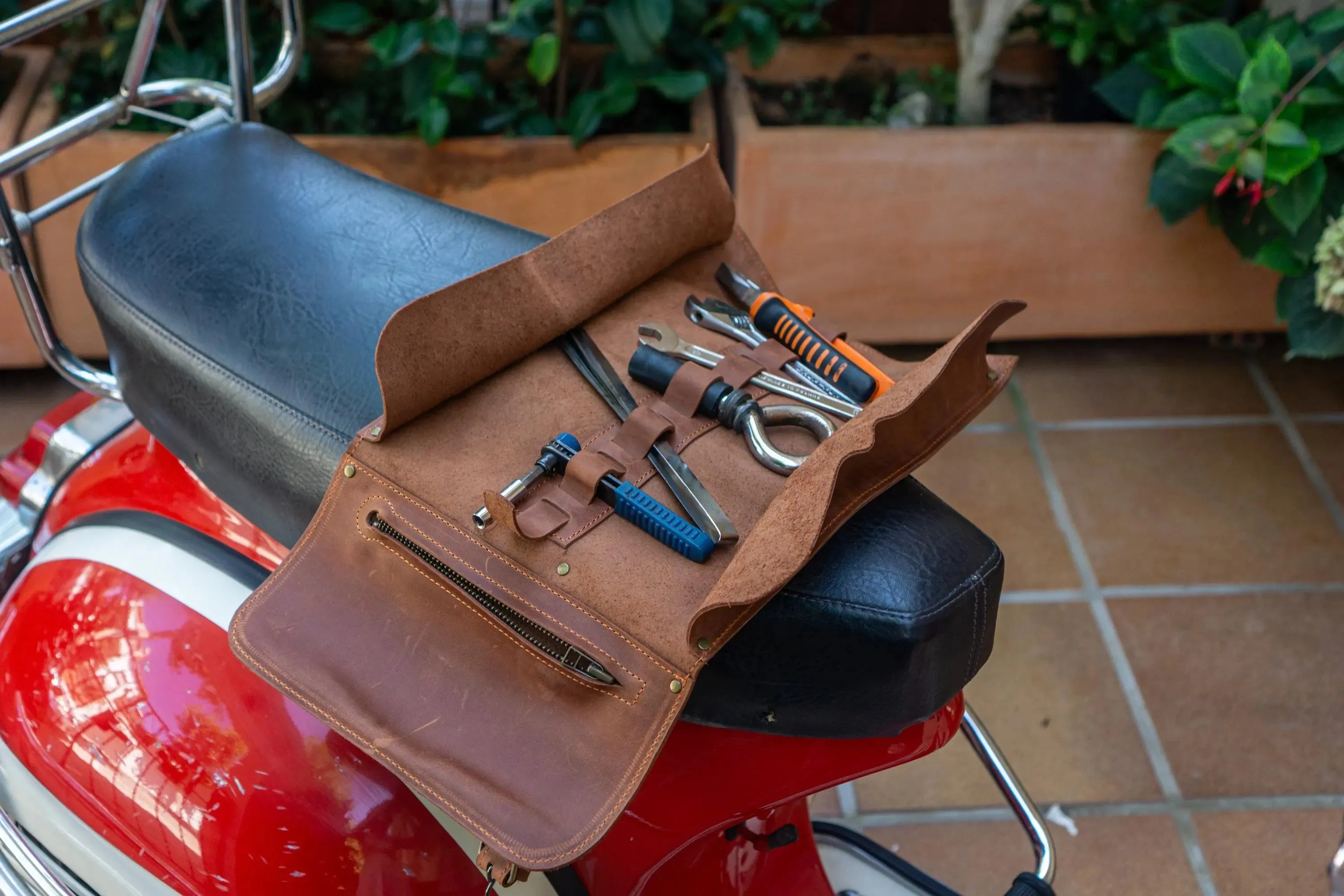 Personalised Leather Motorcycle Tool Roll Bag, Saddlebag, Bike bag- Gift for Men