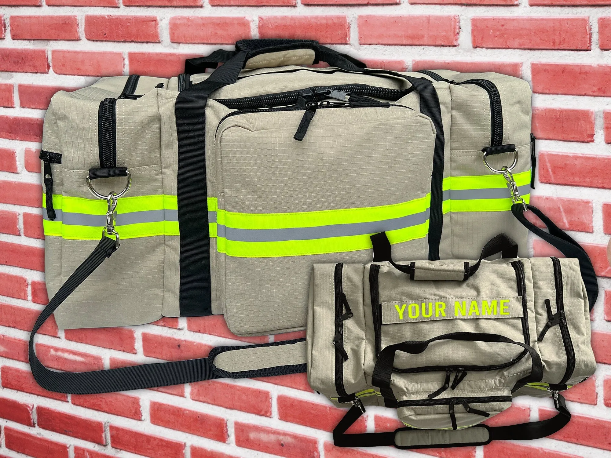 Personalized Firefighter Gym Bag or Station Bag in Khaki with Your Name or Custom Text