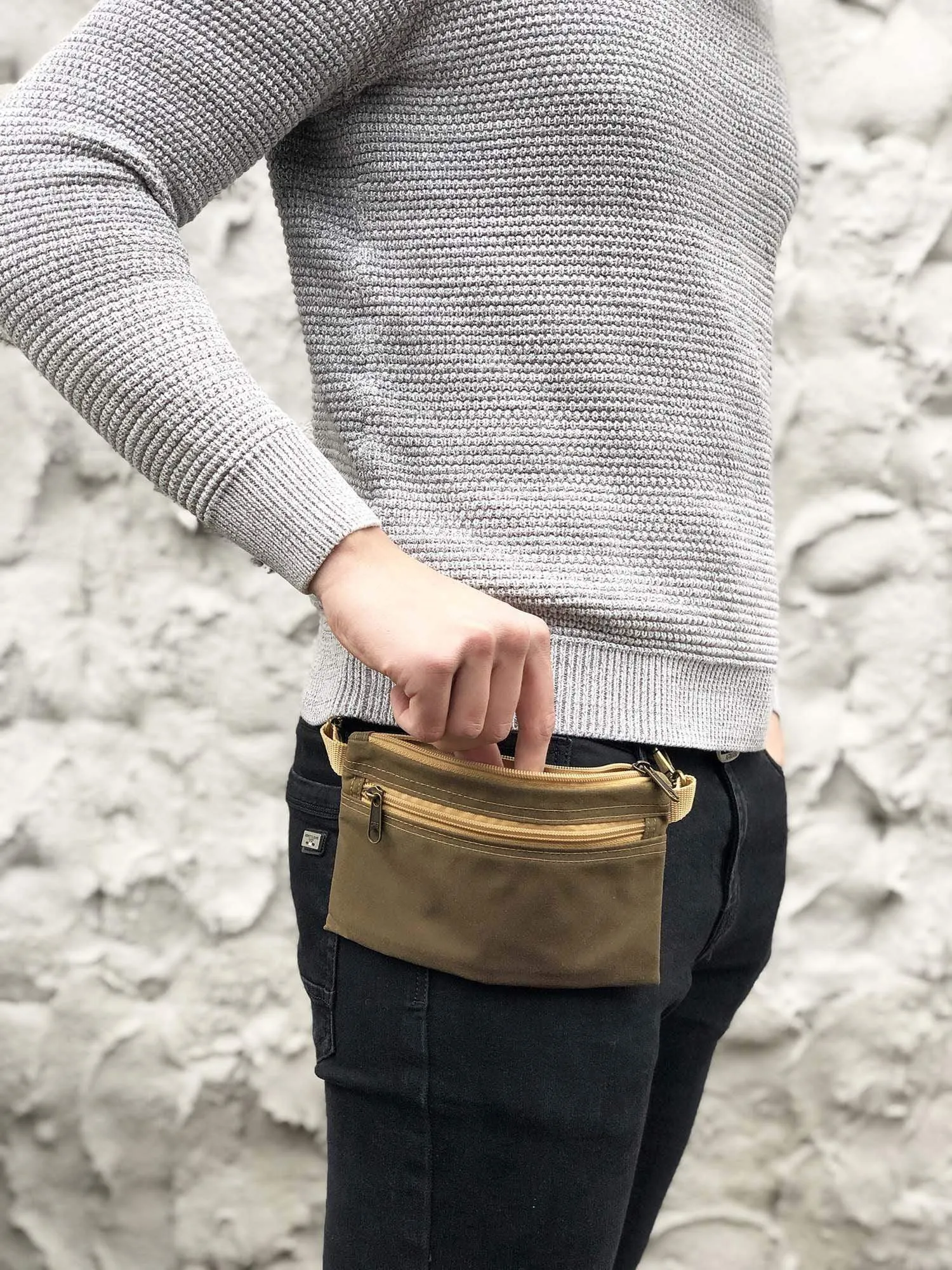 Personalized Minimalist Belt Bag, Waxed Canvas Cross Body Bag | Aris Bags