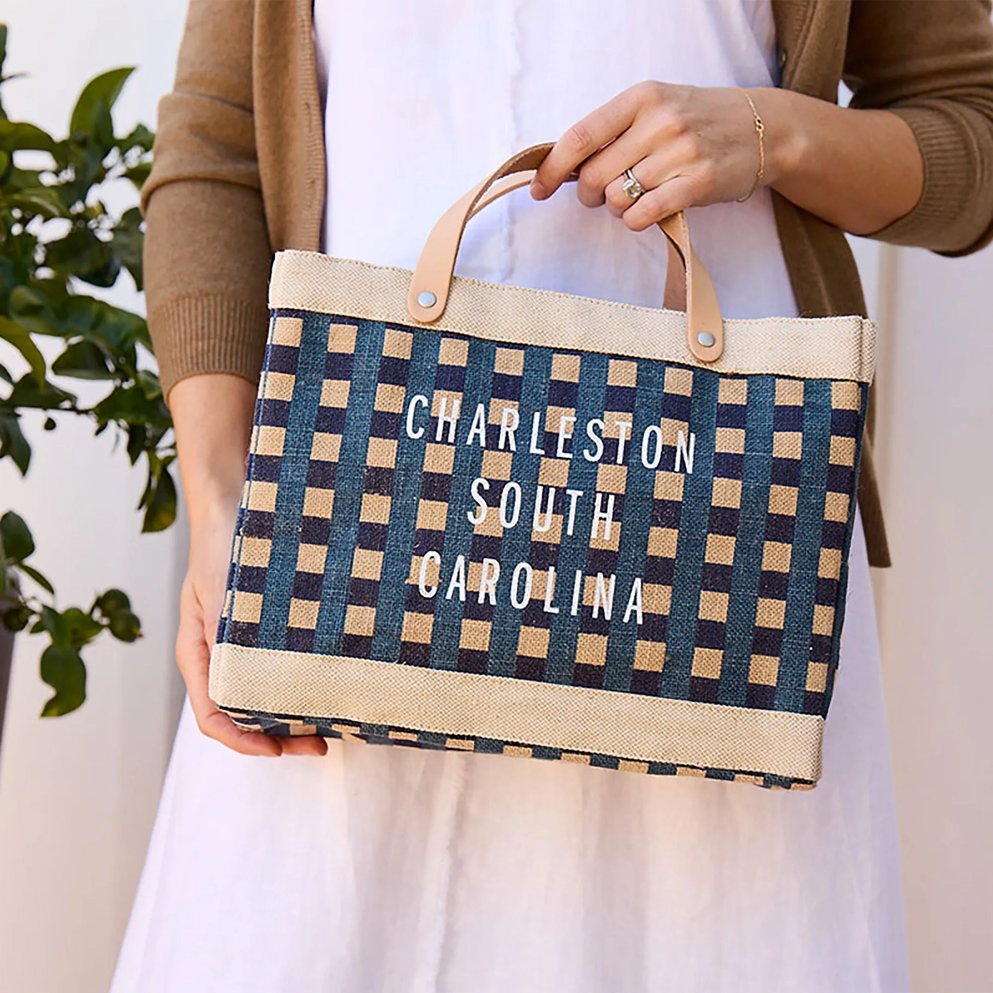 Petite Market Bag in Navy Gingham