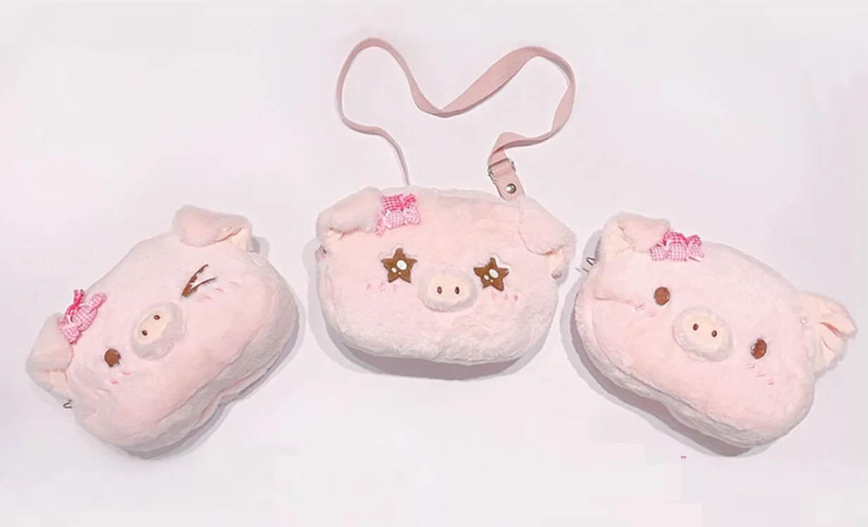 Plush Doll Pig Piggy Pattern Pink Messenger Handbag Bag