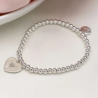 POM Silver Plated Shell and Crystal Heart Bracelet