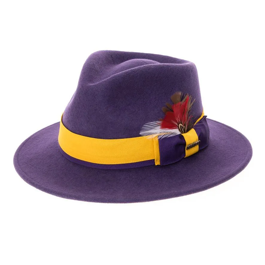 Purple & Gold Grayson Fedora 100% Australian Wool Crushable Hat