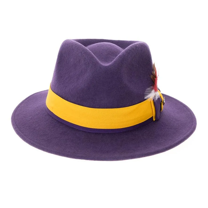 Purple & Gold Grayson Fedora 100% Australian Wool Crushable Hat