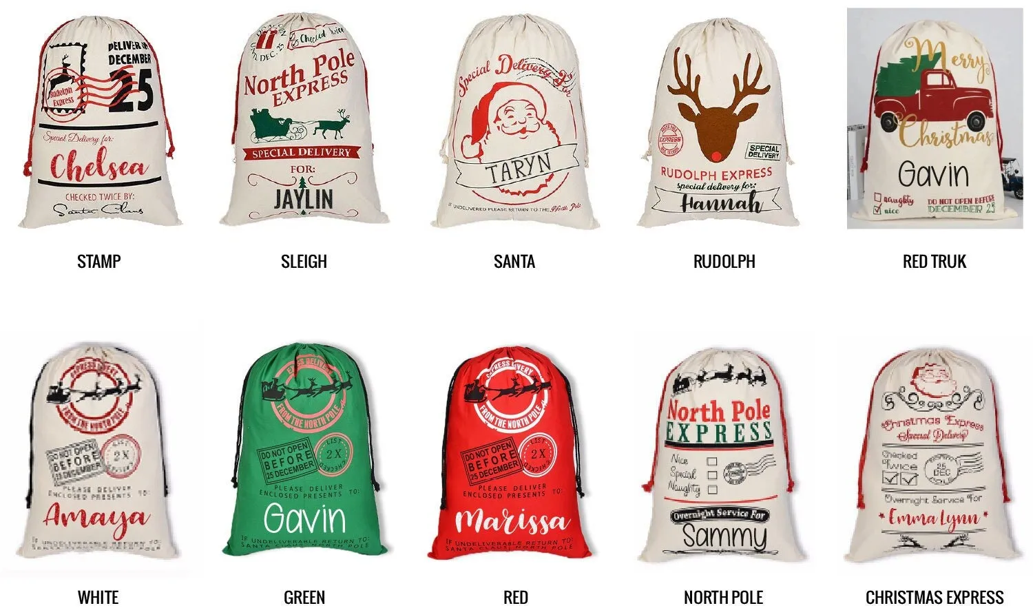 Quick Ship! Personalized GIANT Christmas Drawstring Canvas Santa Stocking Bag