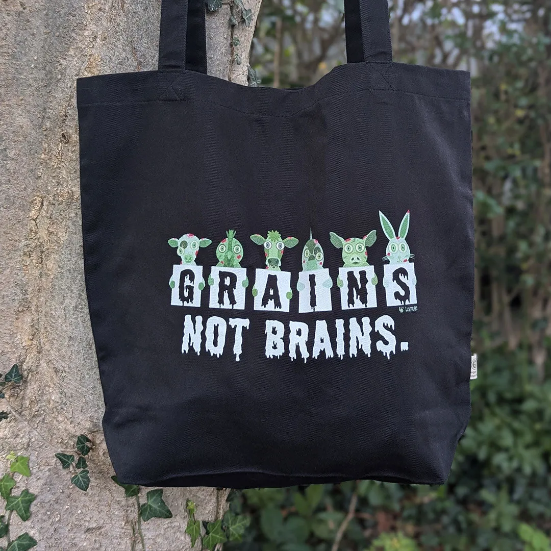 "Grains not Brains" Vegan Halloween Organic Cotton Tote Bag