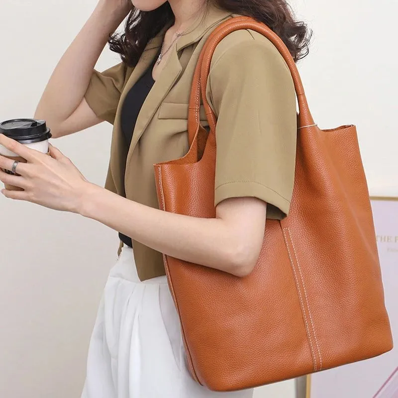 Real Leather Shopper Tote Bag