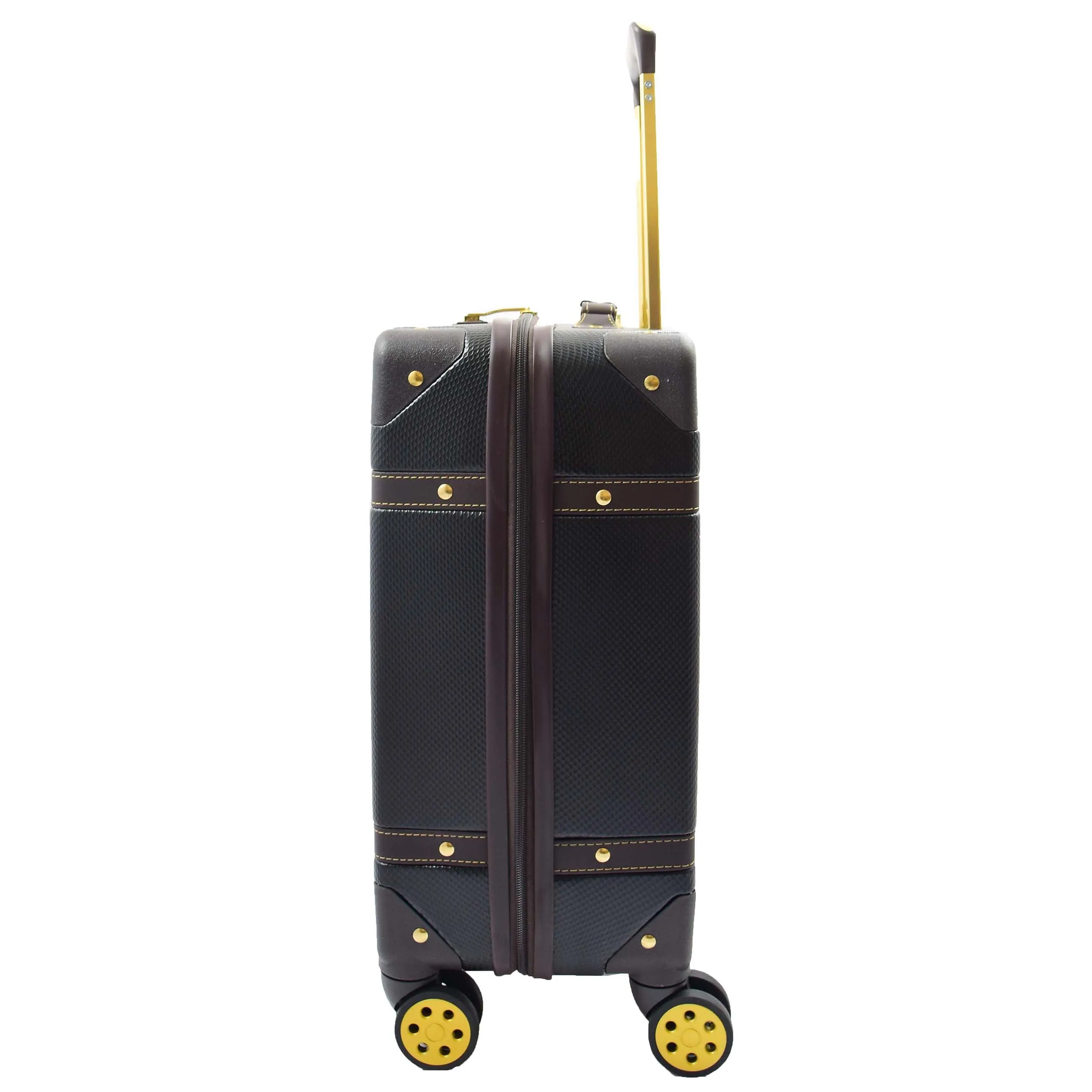 Retro 8 Wheel Hard Shell Luggage Trunk Style Suitcase Travel Bags Archaic Black