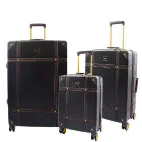 Retro 8 Wheel Hard Shell Luggage Trunk Style Suitcase Travel Bags Archaic Black